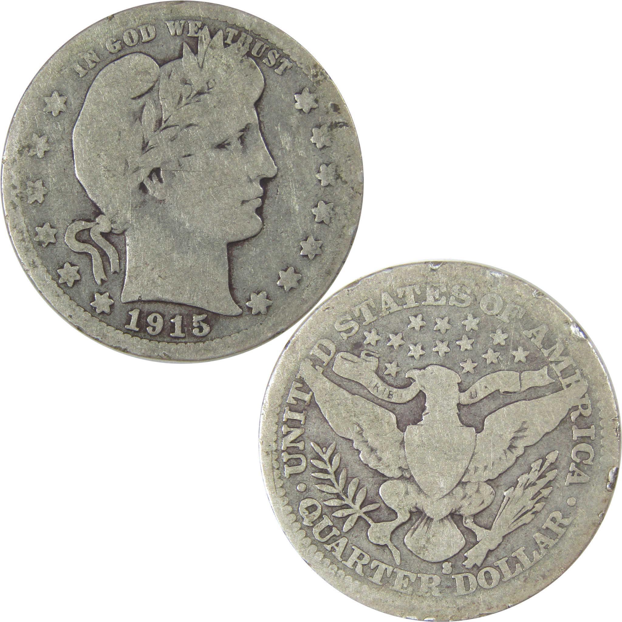 1915 S Barber Quarter G Good Silver 25c Coin SKU:CP16