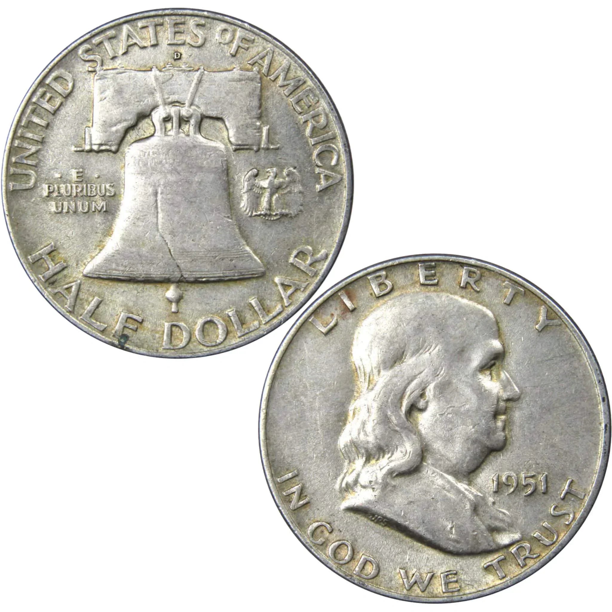 1951 D Franklin Half Dollar XF EF Extremely Fine Silver 50c Coin