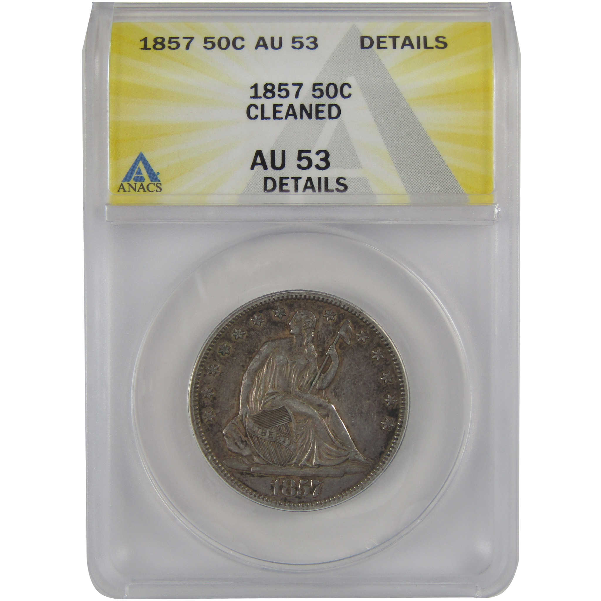 1857 Seated Liberty Half Dollar AU 53 Details ANACS Silver SKU:CP160