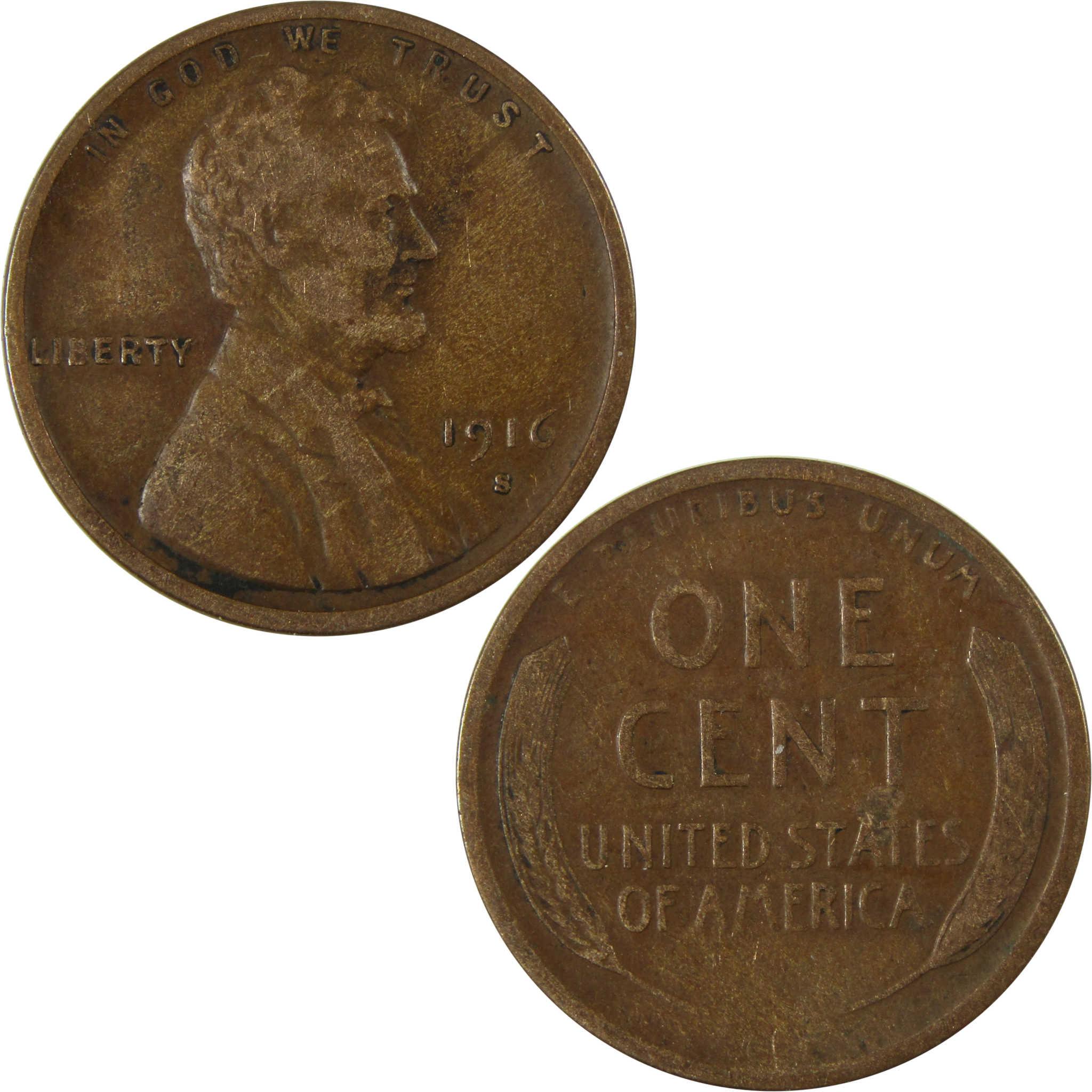 1916 S Lincoln Wheat Cent VF Very Fine Penny 1c Coin SKU:I26664