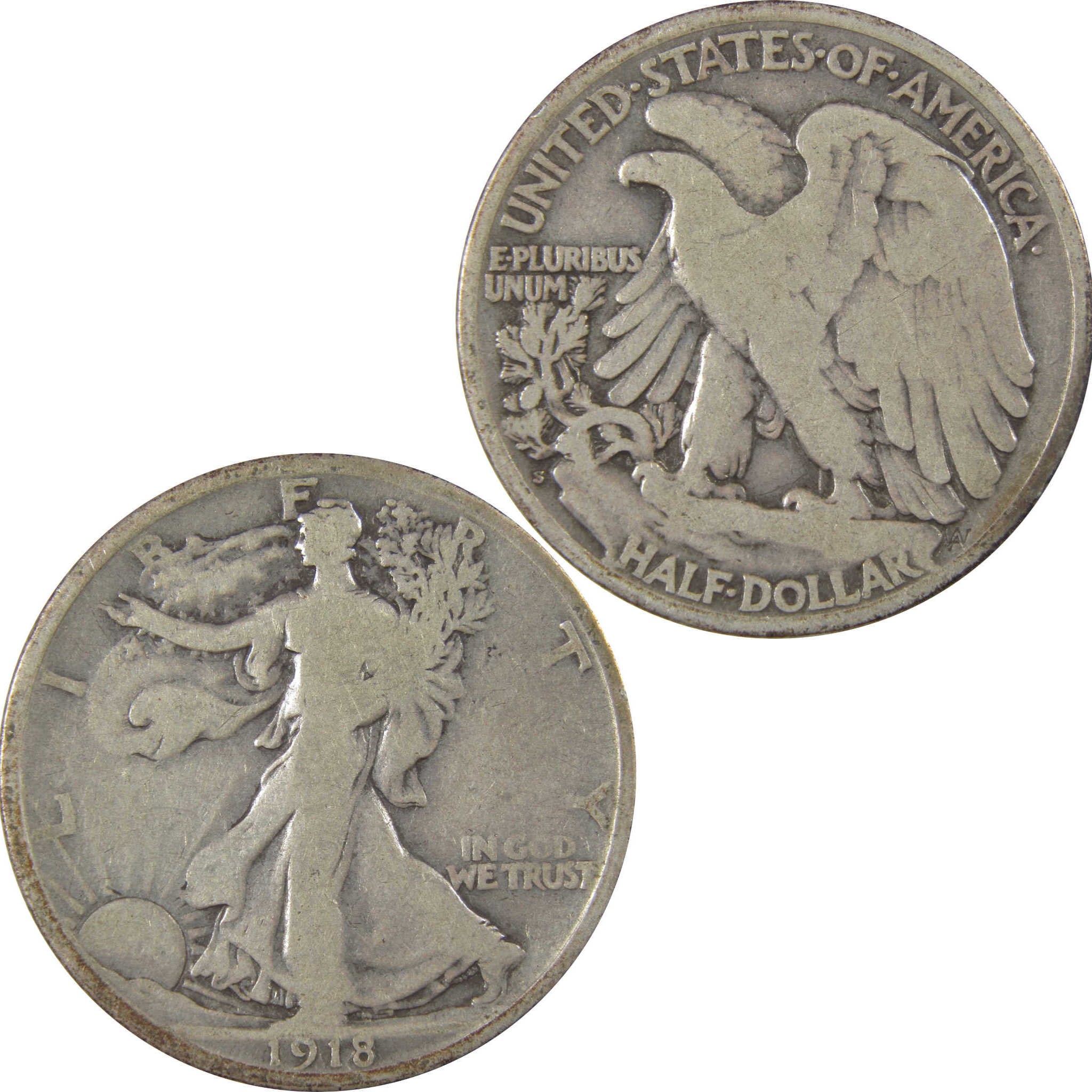 1918 S Liberty Walking Silver Half Dollar VG Very Good Coin SKU:I24160