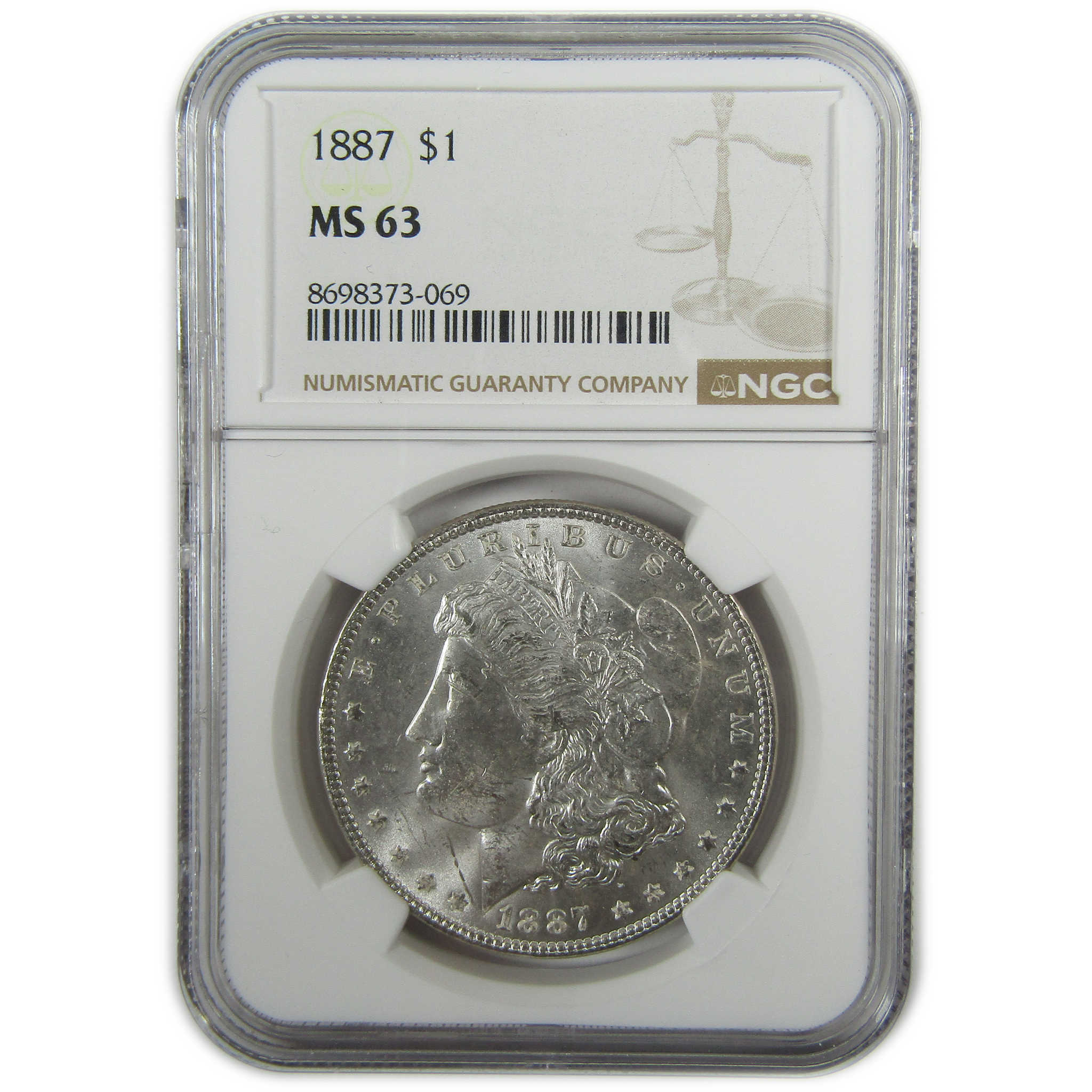 1887 Morgan Silver Dollar MS 63 NGC Uncirculated $1 Coin SKU:I27891
