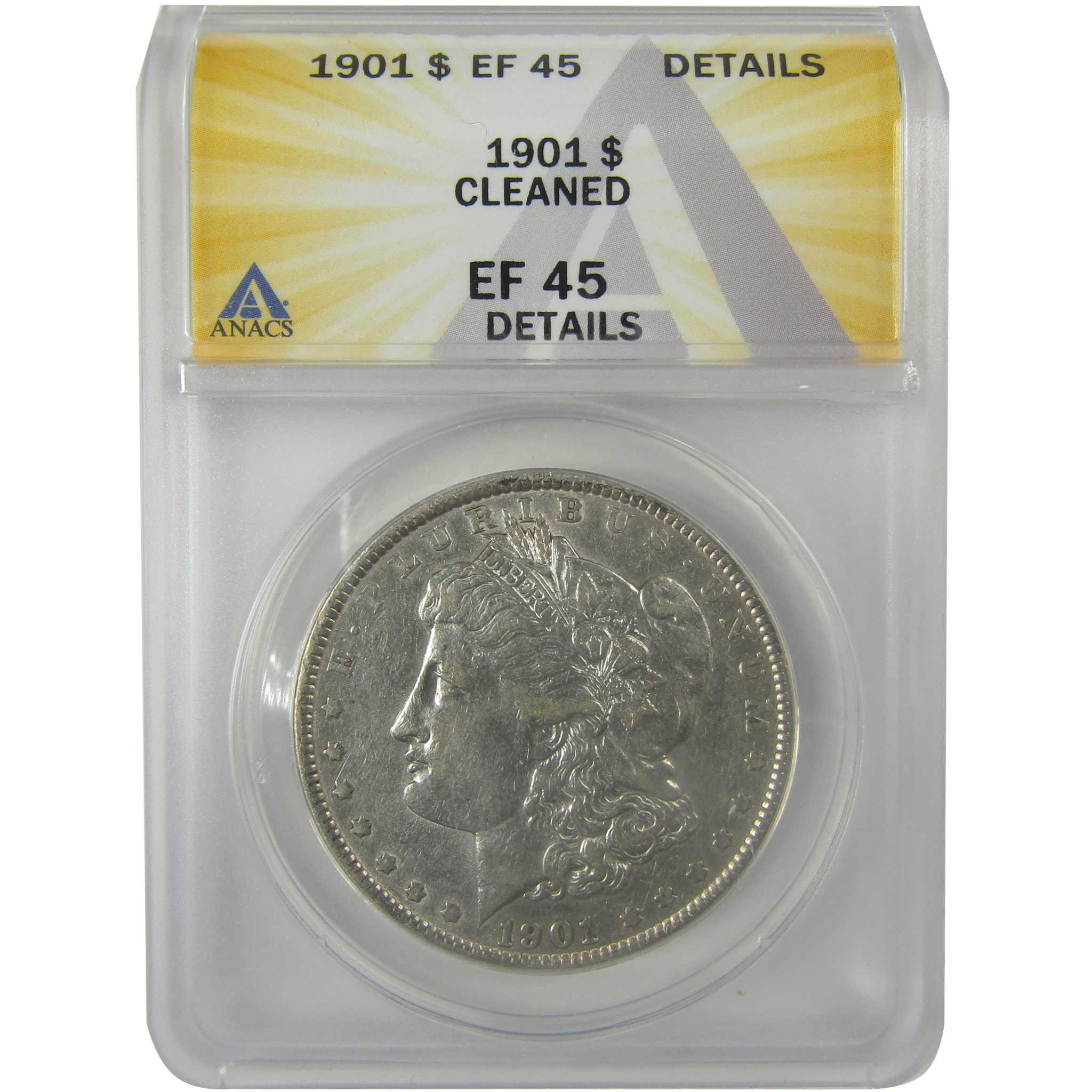 1901 Morgan Dollar EF 45 Details ANACS Silver $1 Coin SKU:I21261 - Morgan coin - Morgan silver dollar - Morgan silver dollar for sale - Profile Coins & Collectibles
