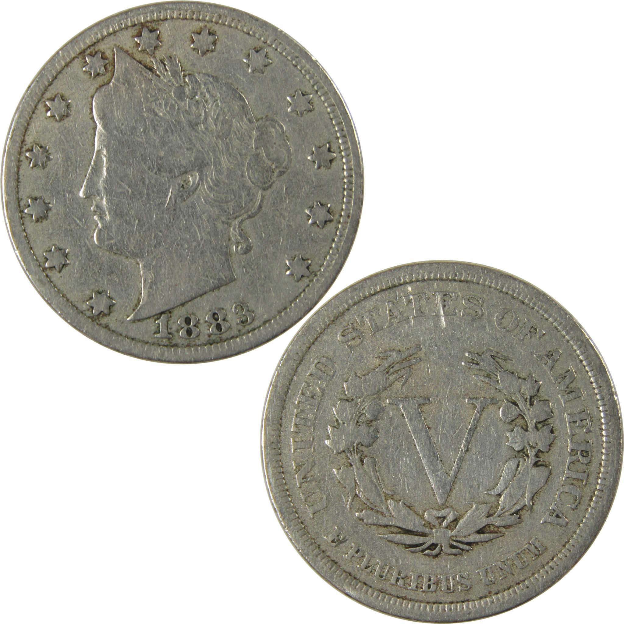 1883 No Cents Liberty Head V Nickel F Fine 5c Coin SKU:I26499