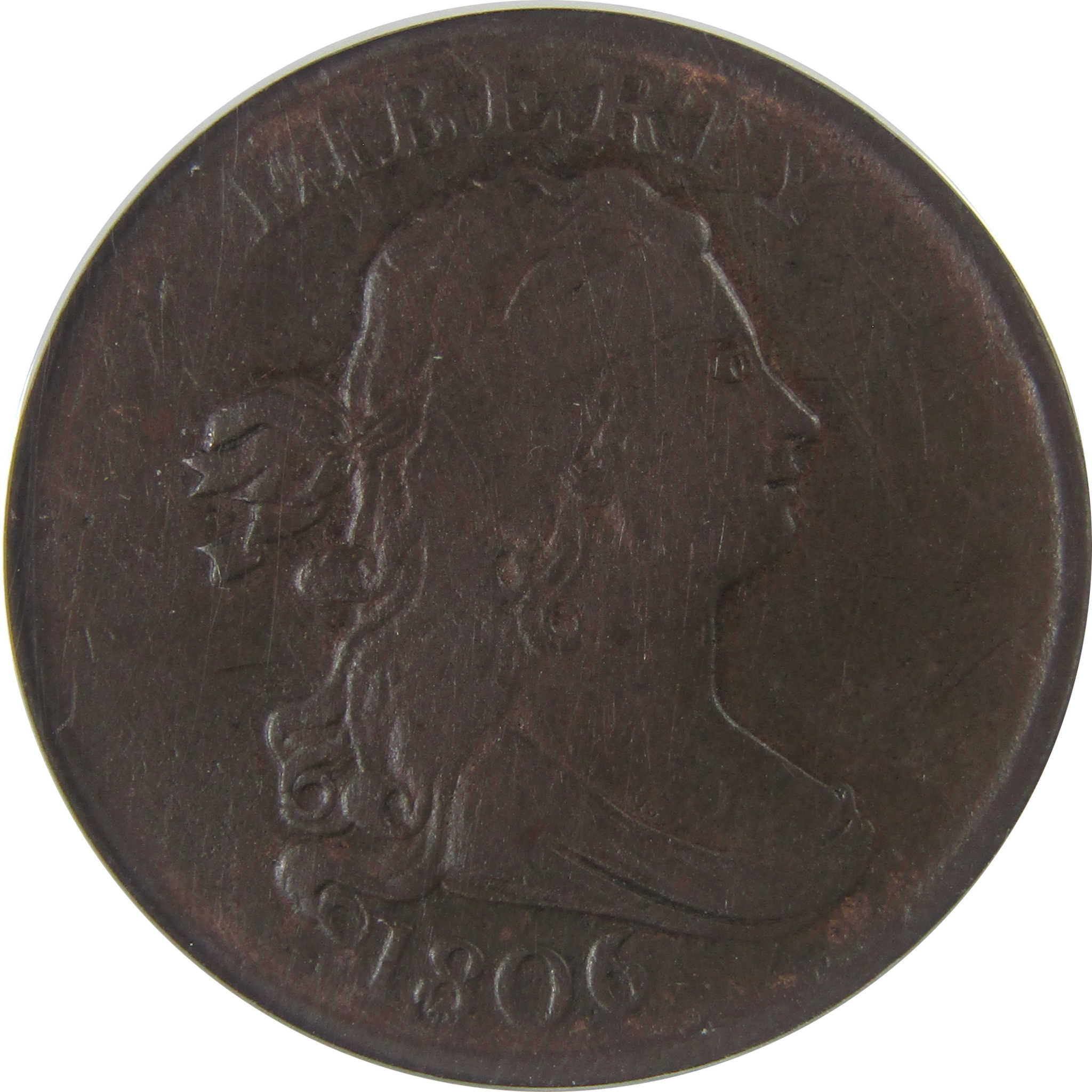 1806 Small 6 No Stems Draped Bust 1/2C F 12 Details ANACS SKU:CPC1128