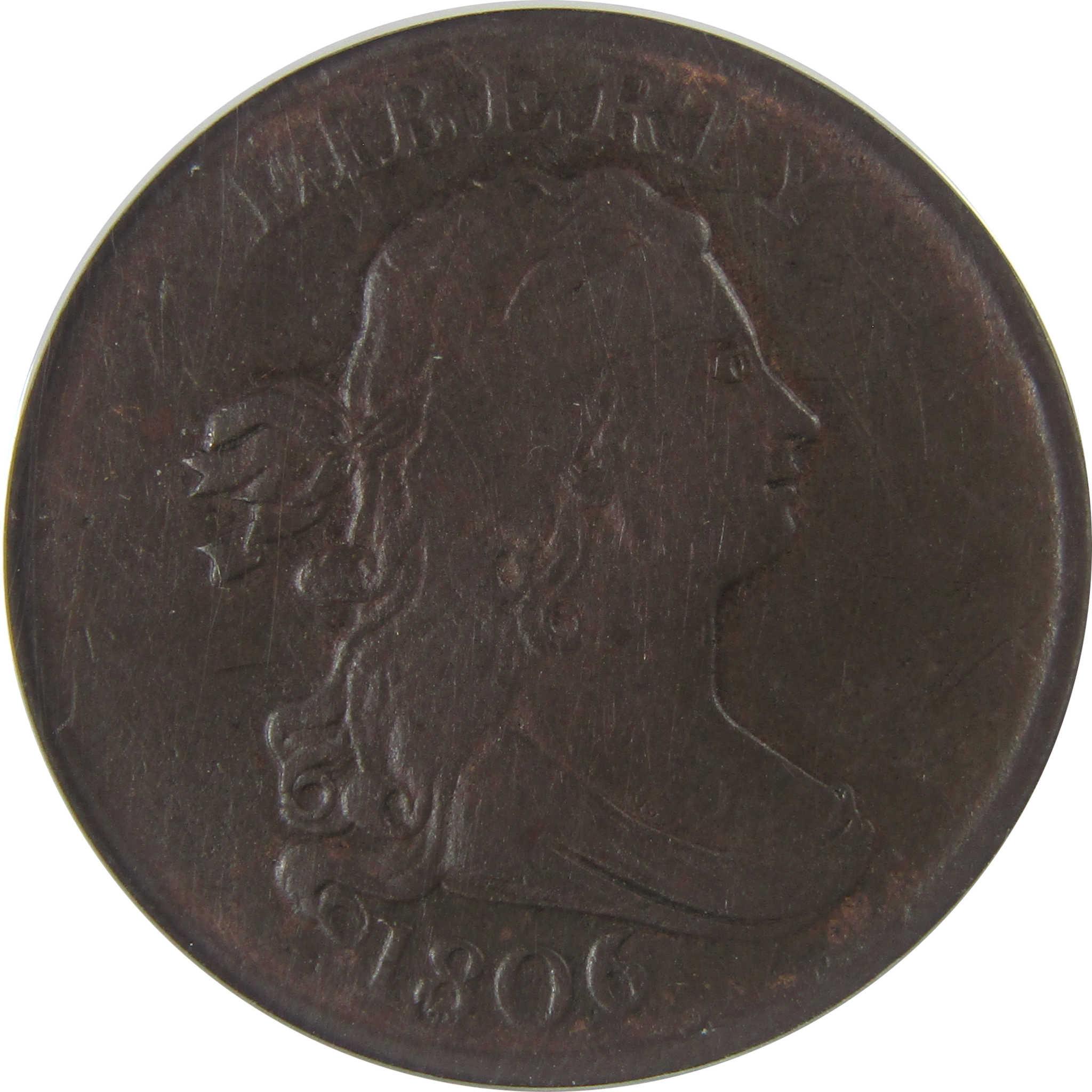 1806 Small 6 No Stems Draped Bust 1/2C F 12 Details ANACS SKU:CPC1128