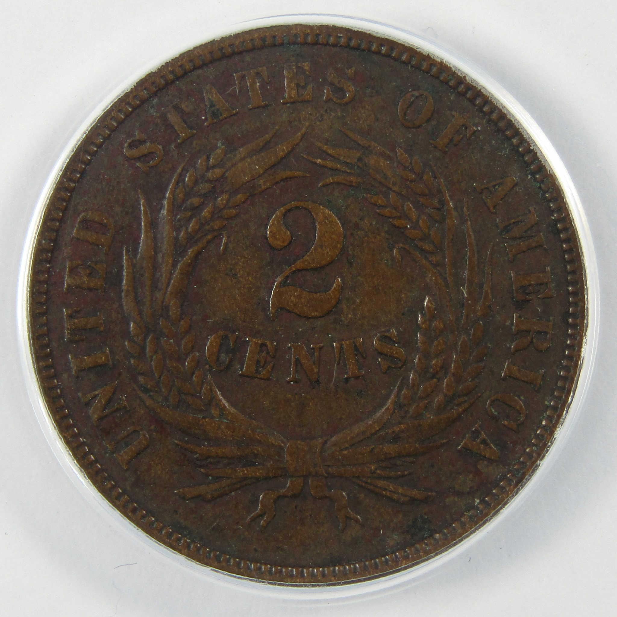1868 Two Cent Piece AU 50 Details ANACS 2c Coin SKU:I24450