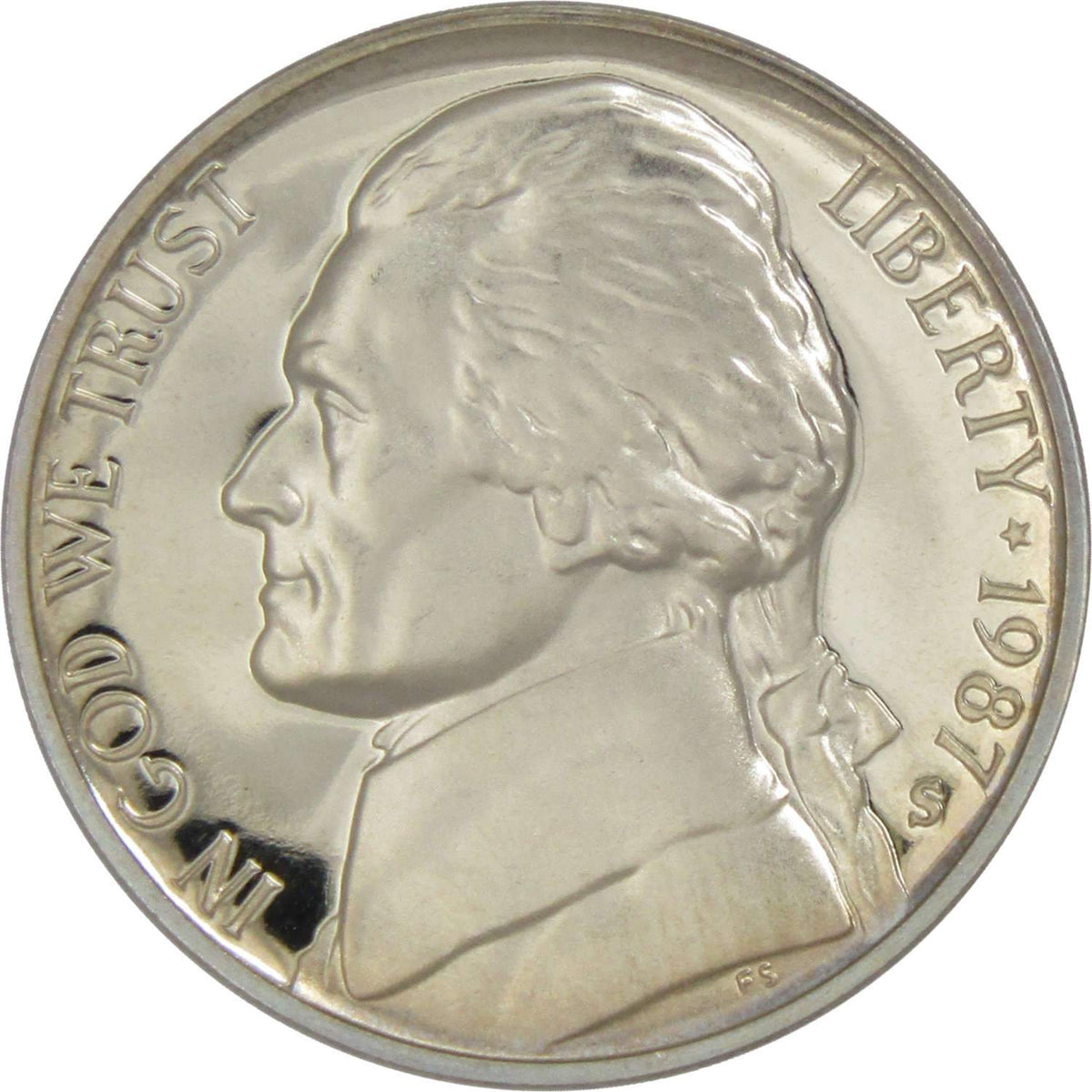 1987 S Jefferson Nickel Proof 5c Coin Collectible