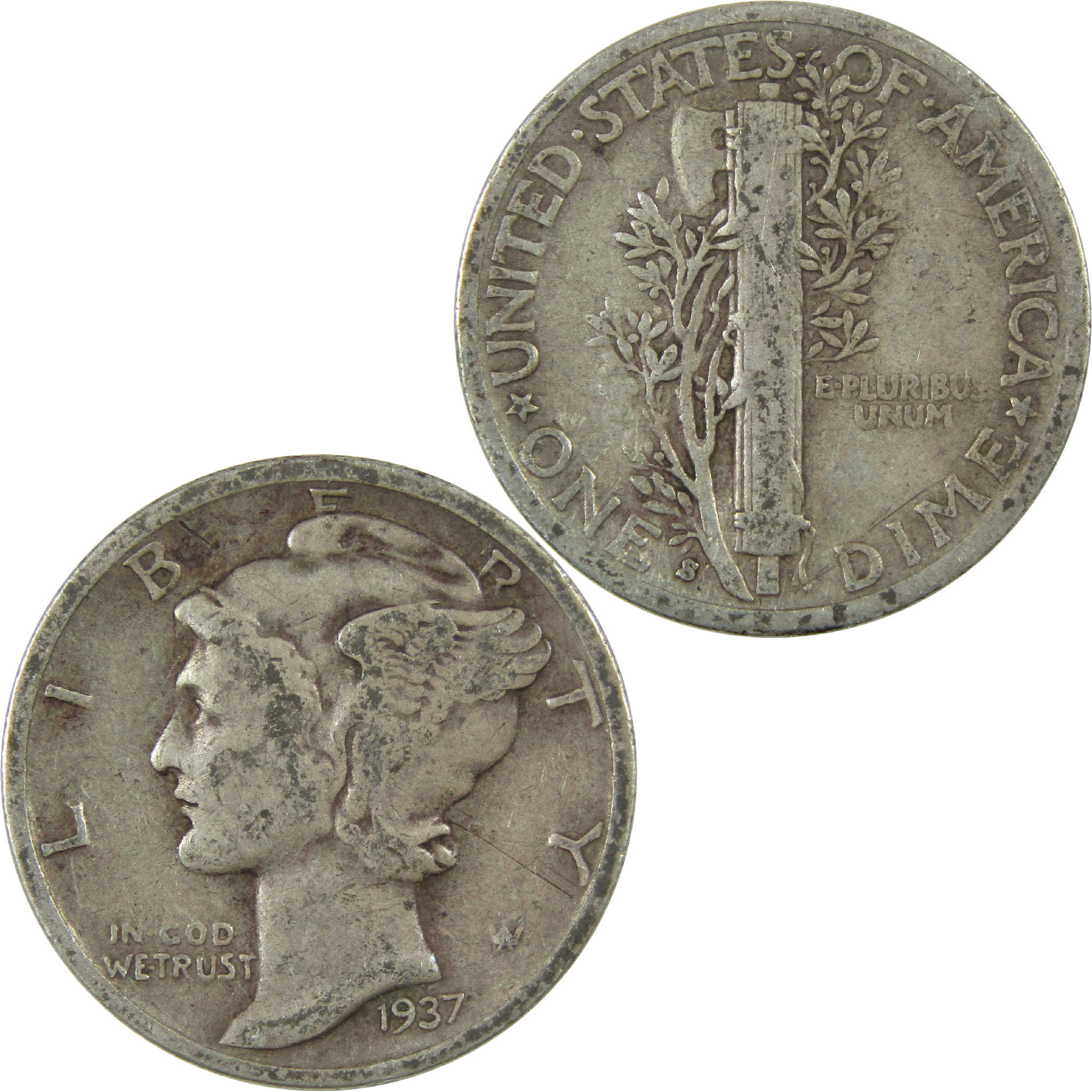 1937 S Mercury Silver Dime VG Very Good 10c Coin Collectible