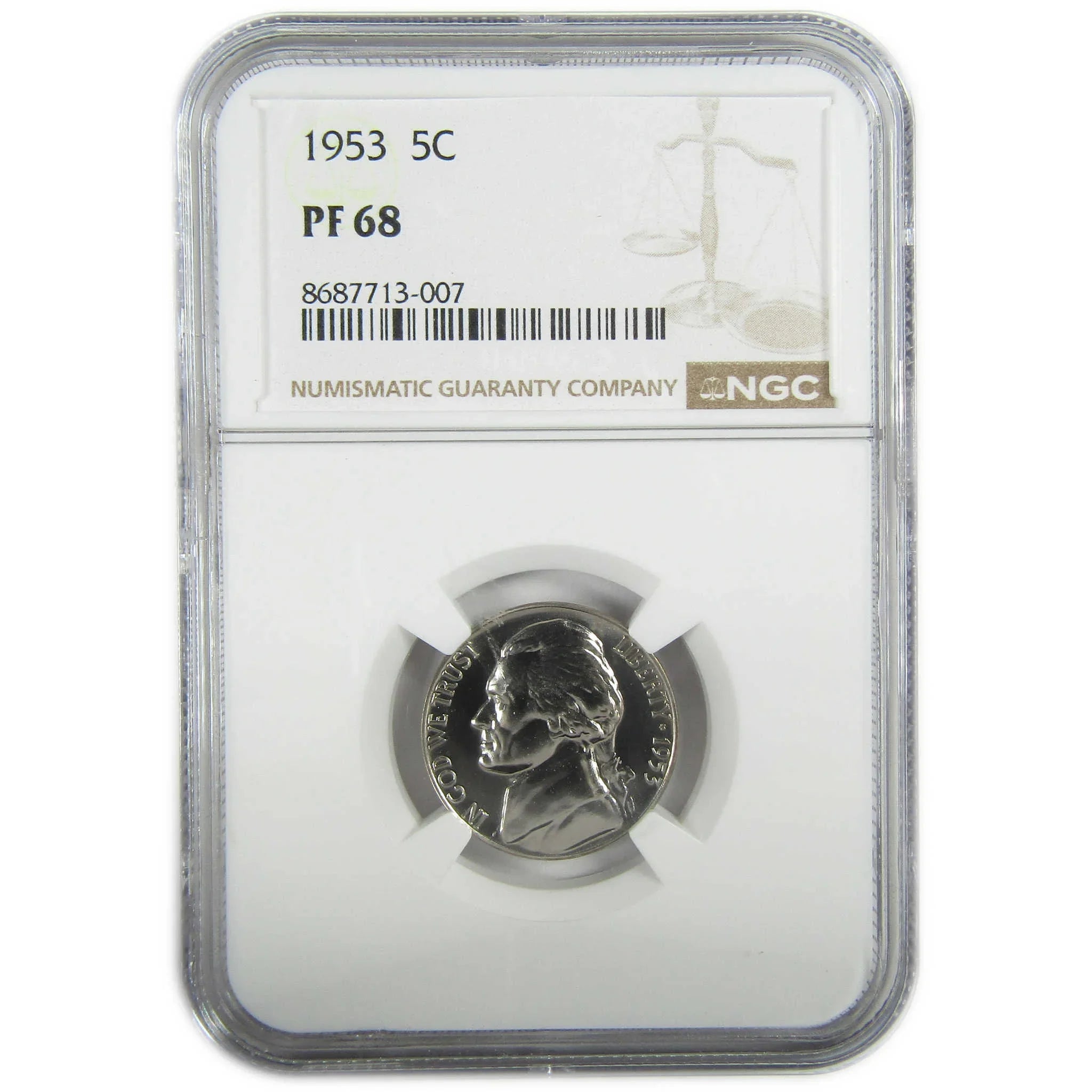 1953 Jefferson Nickel PF 68 NGC Proof 5c Coin Collectible SKU:I27343