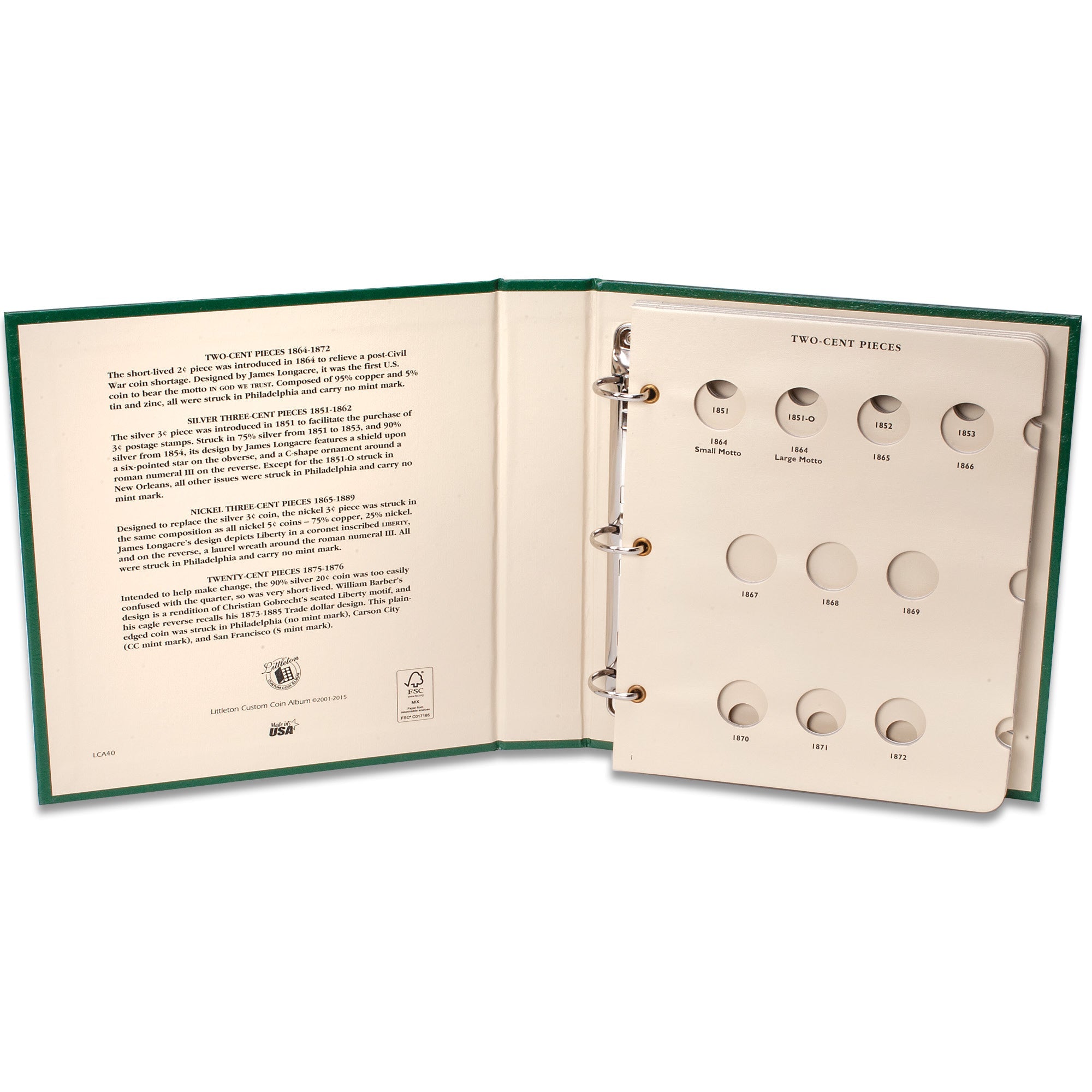 1851-1889 2 Cents 3 Cents & 20 Cents Coin Album Littleton Coin Company