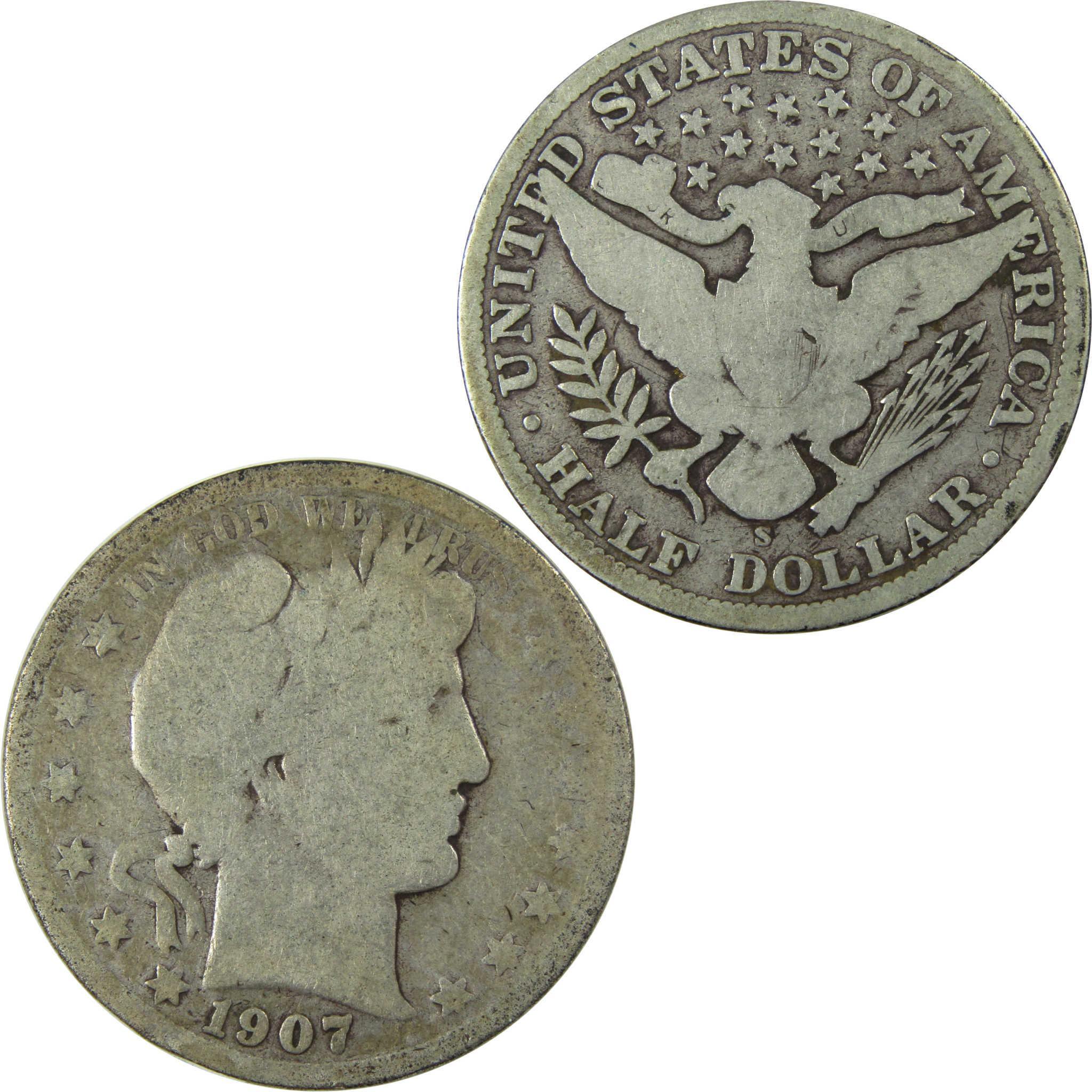 1907 S Barber Silver Half Dollar AG About Good 50c Coin SKU:I25957