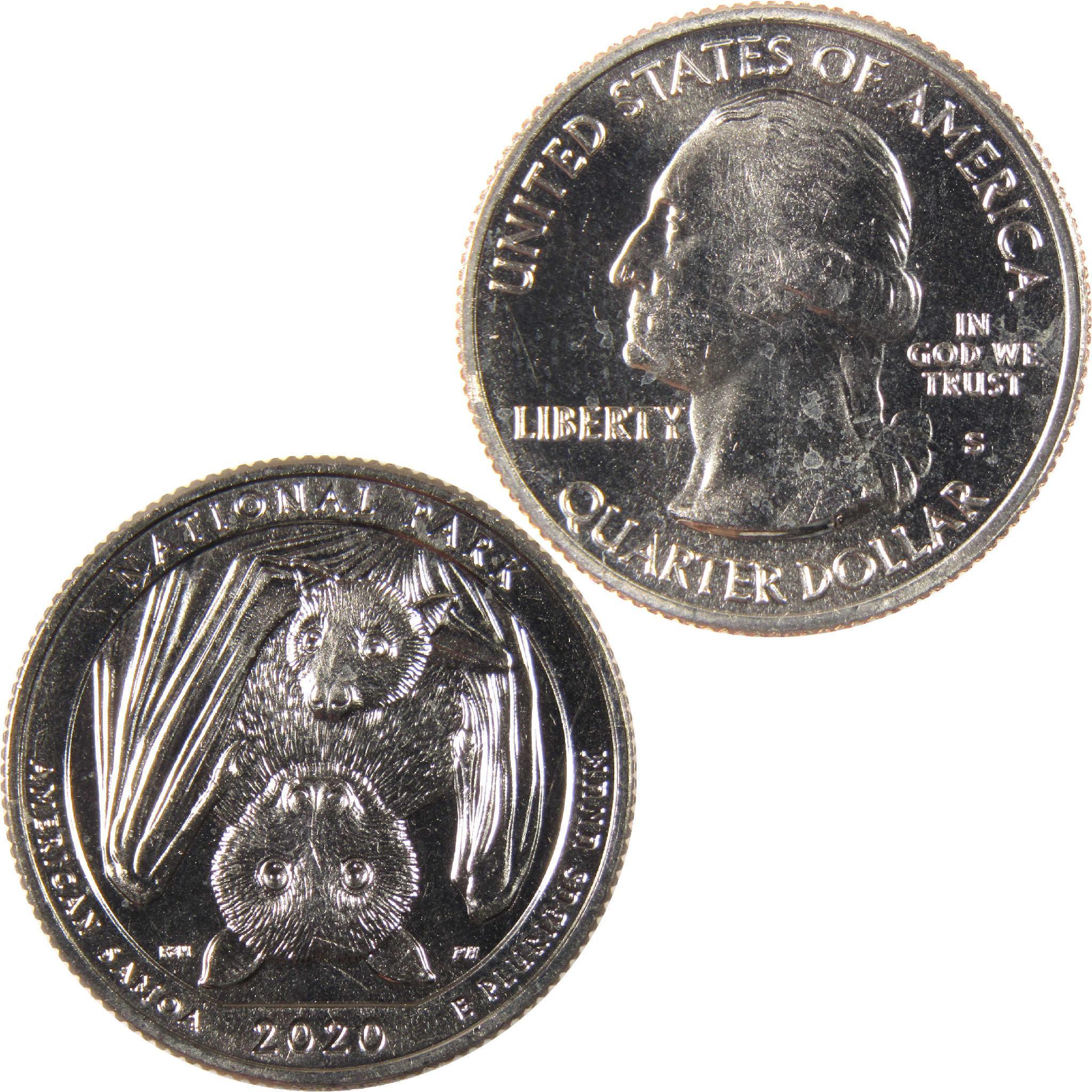 2020 American Samoa National Park quarter featuring a bat design and George Washington profile
