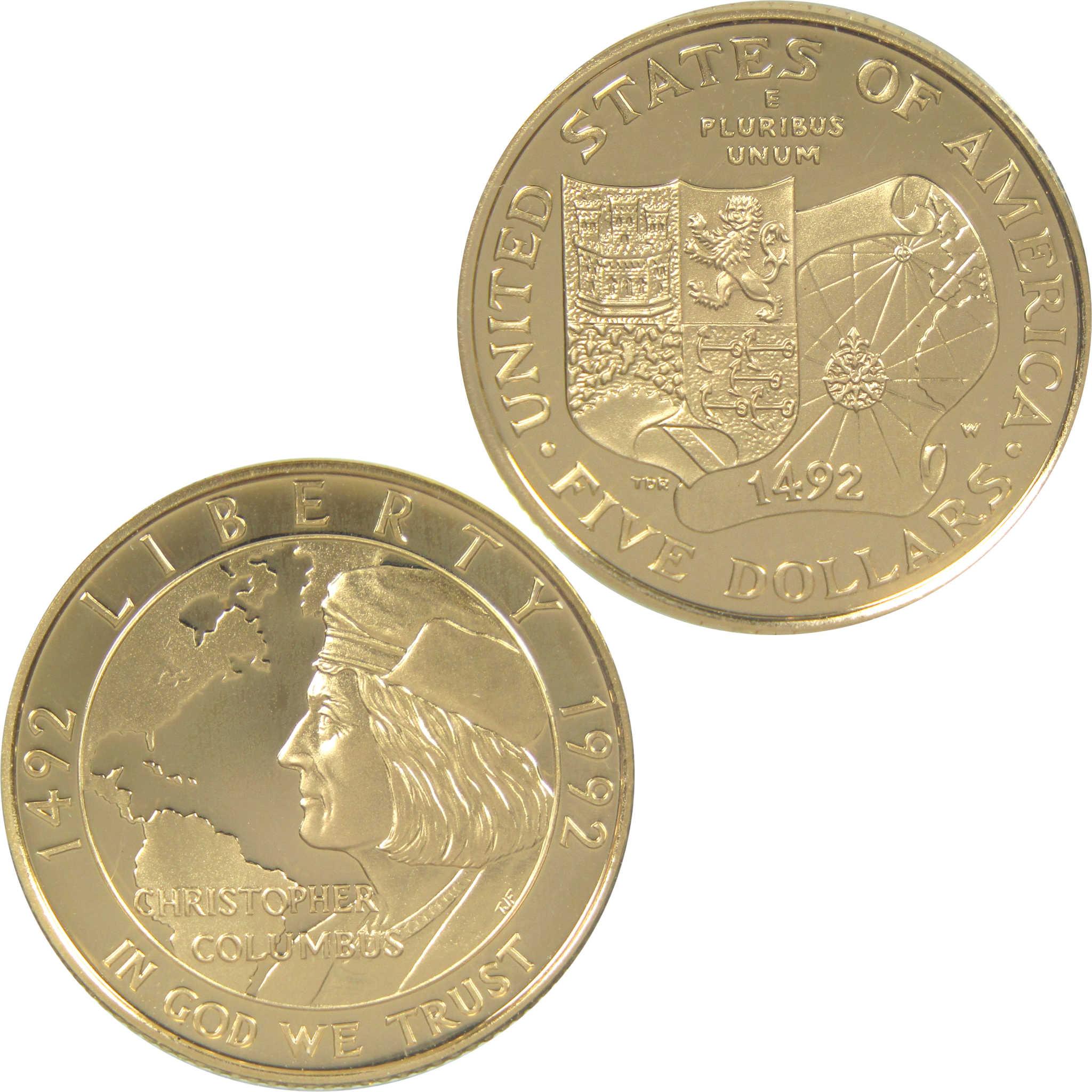 1992 W Christopher Columbus Commemorative Gold Proof $5 Coin