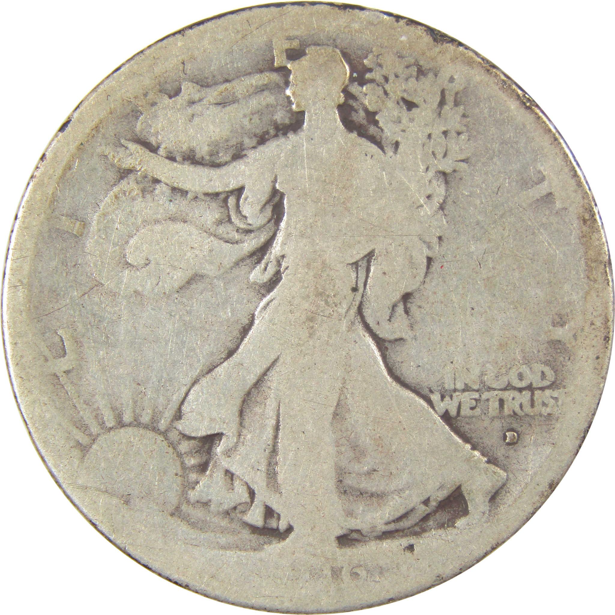 1916 D Liberty Walking Silver Half Dollar AG About Good SKU:I26195