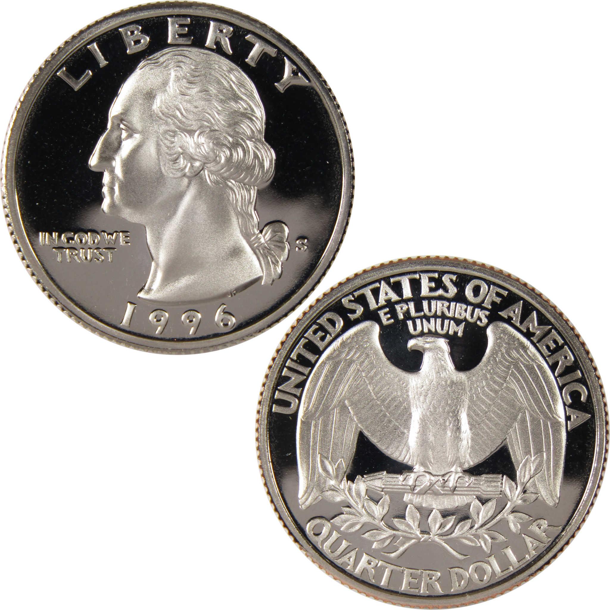 1996 proof Washington quarter dollar coin obverse and reverse, collectible US currency