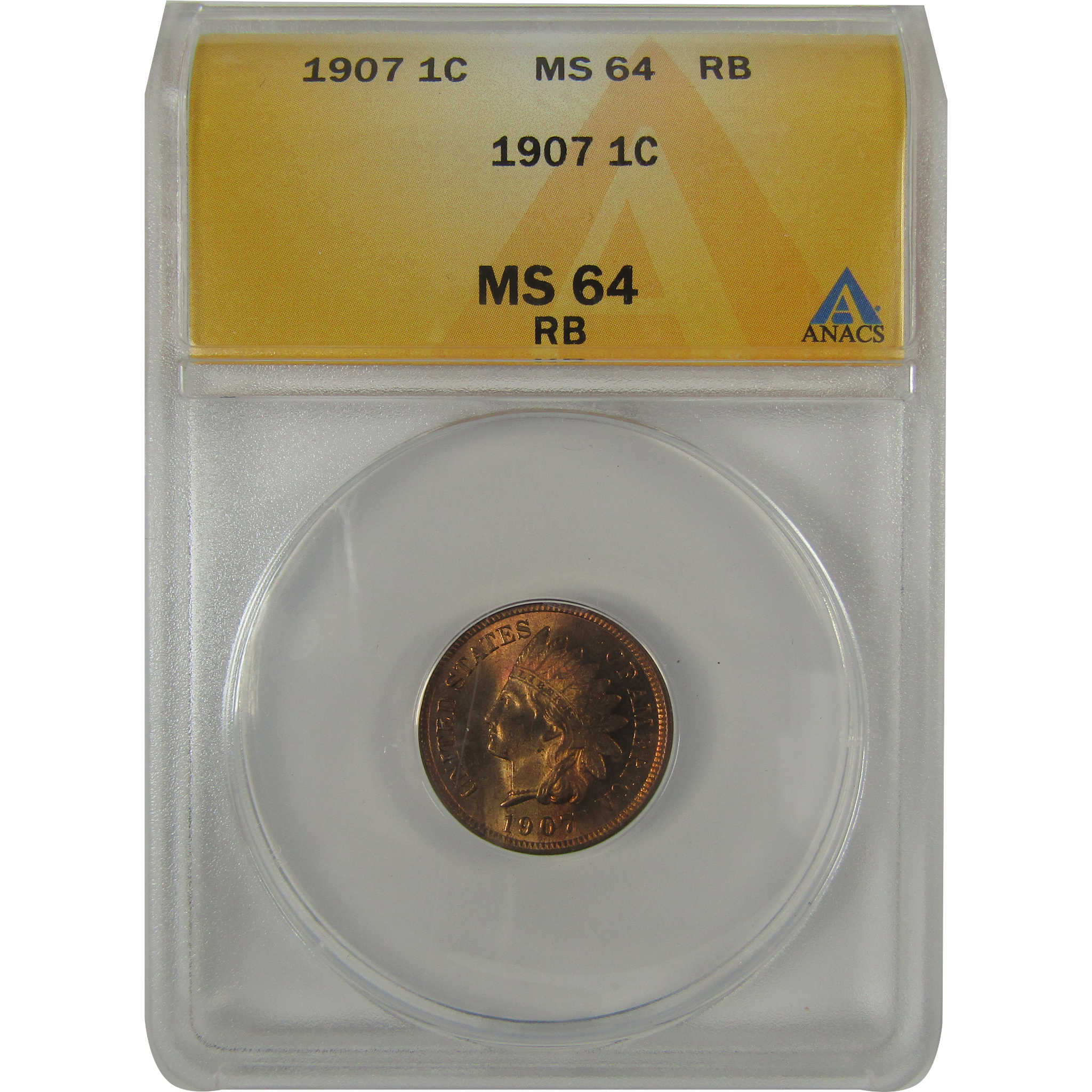 1907 Indian Head Cent MS 64 RB ANACS Penny Uncirculated SKU:I23082