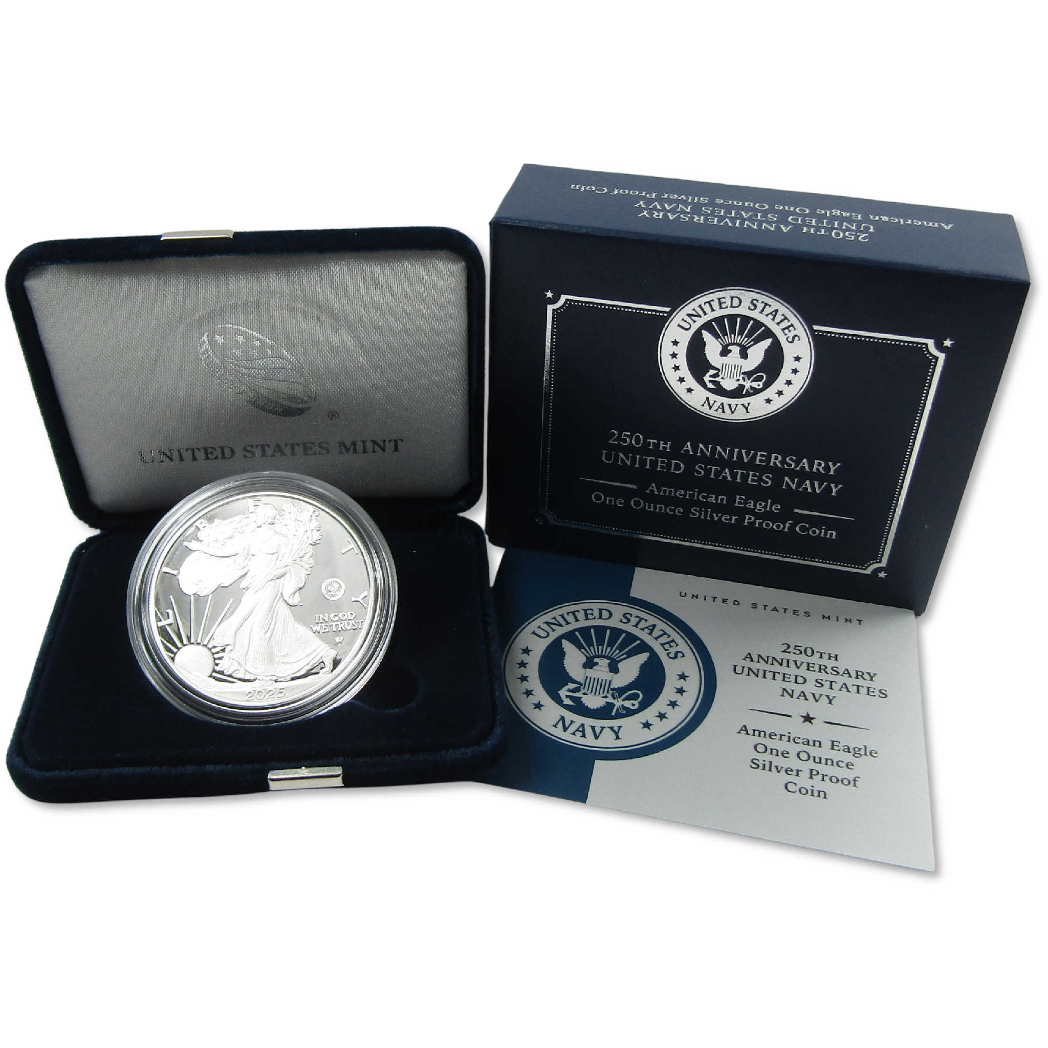 2025 S American Silver Eagle with U.S. Navy Privy Mark Proof OGP COA