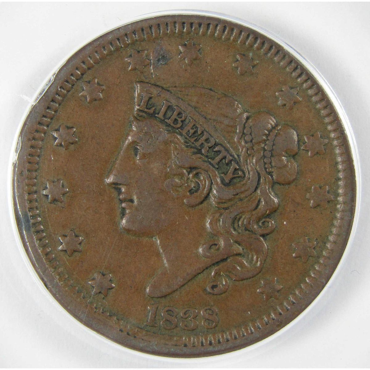 1838 Coronet Head Copper Large Cent VF 35 Details ANACS PennySKU:CP626