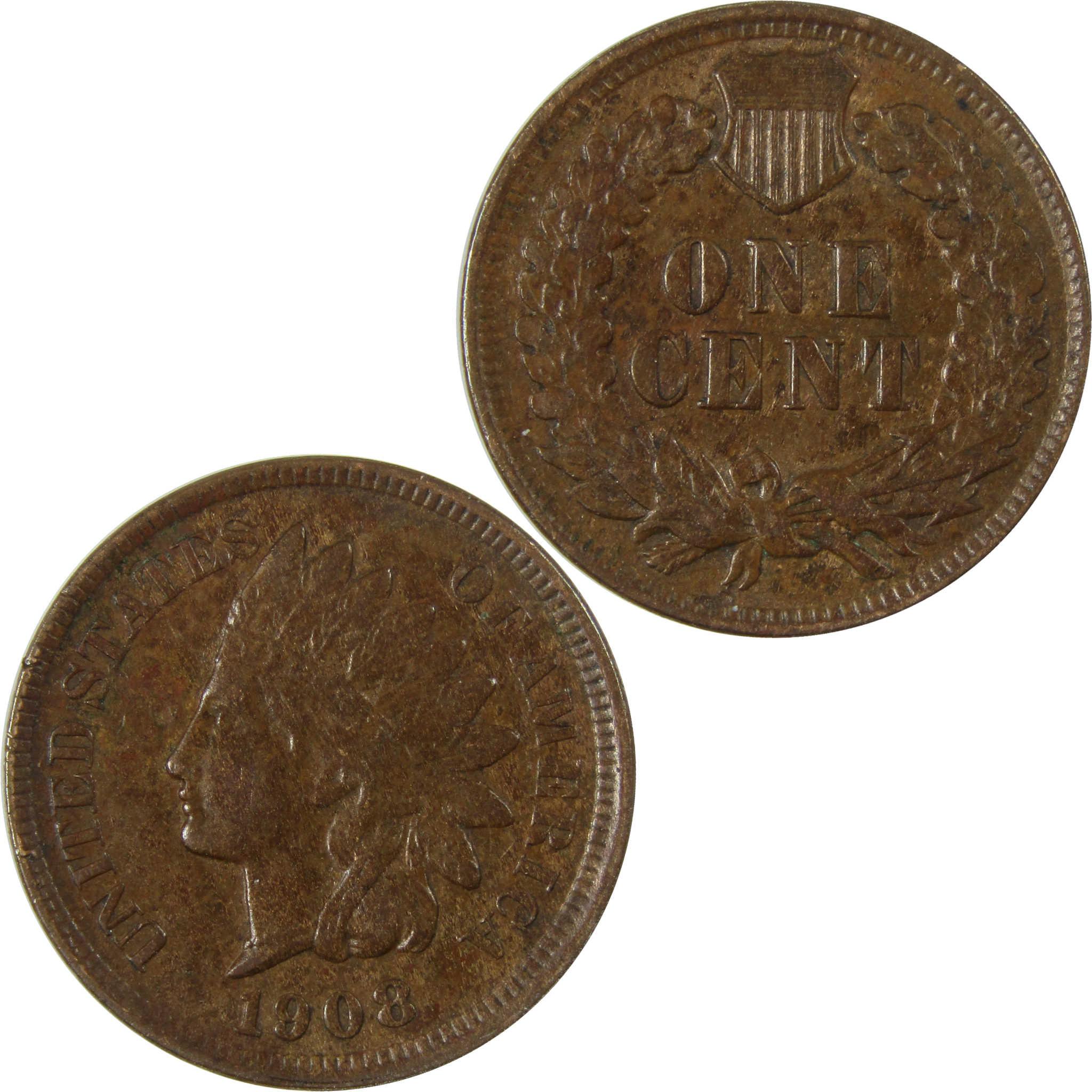 1908 Indian Head Cent XF EF Extremely Fine Penny 1c Coin SKU:I26950