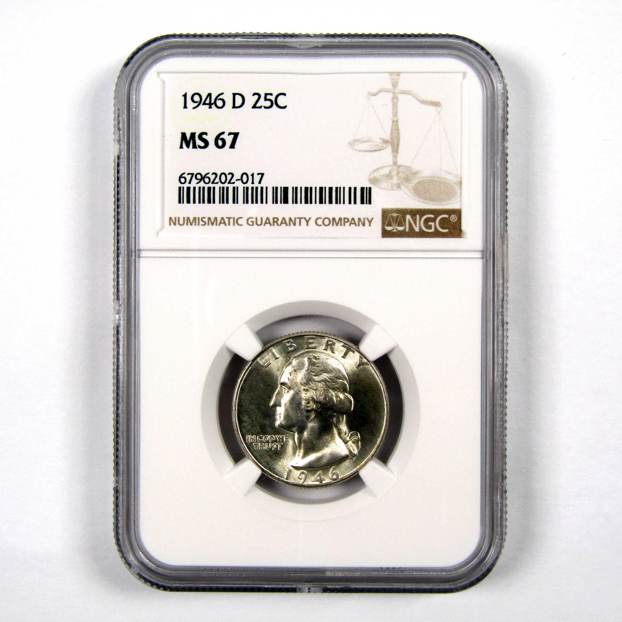 1946 D Washington Quarter MS 67 NGC 90% Silver 25c Unc SKU:I9240