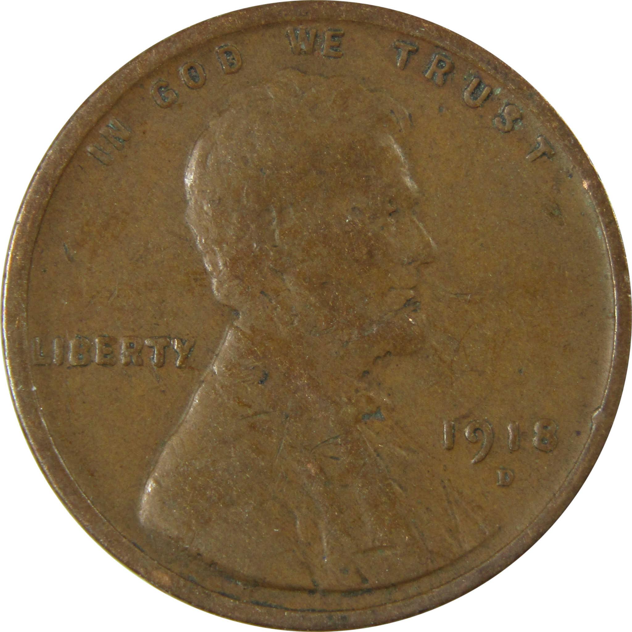 1918 D Lincoln Wheat Cent VF Very Fine Penny 1c Coin SKU:I25874