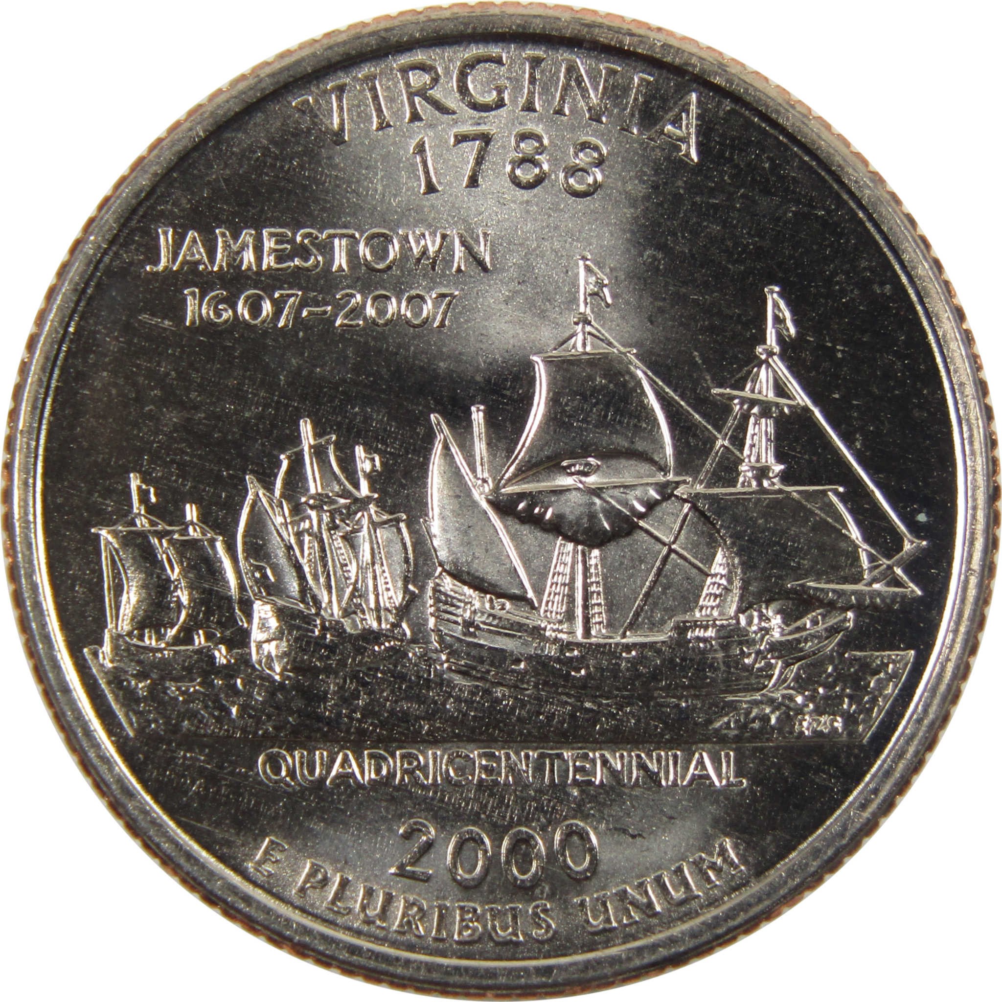 2000 D Virginia State Quarter BU Uncirculated Clad 25c Coin