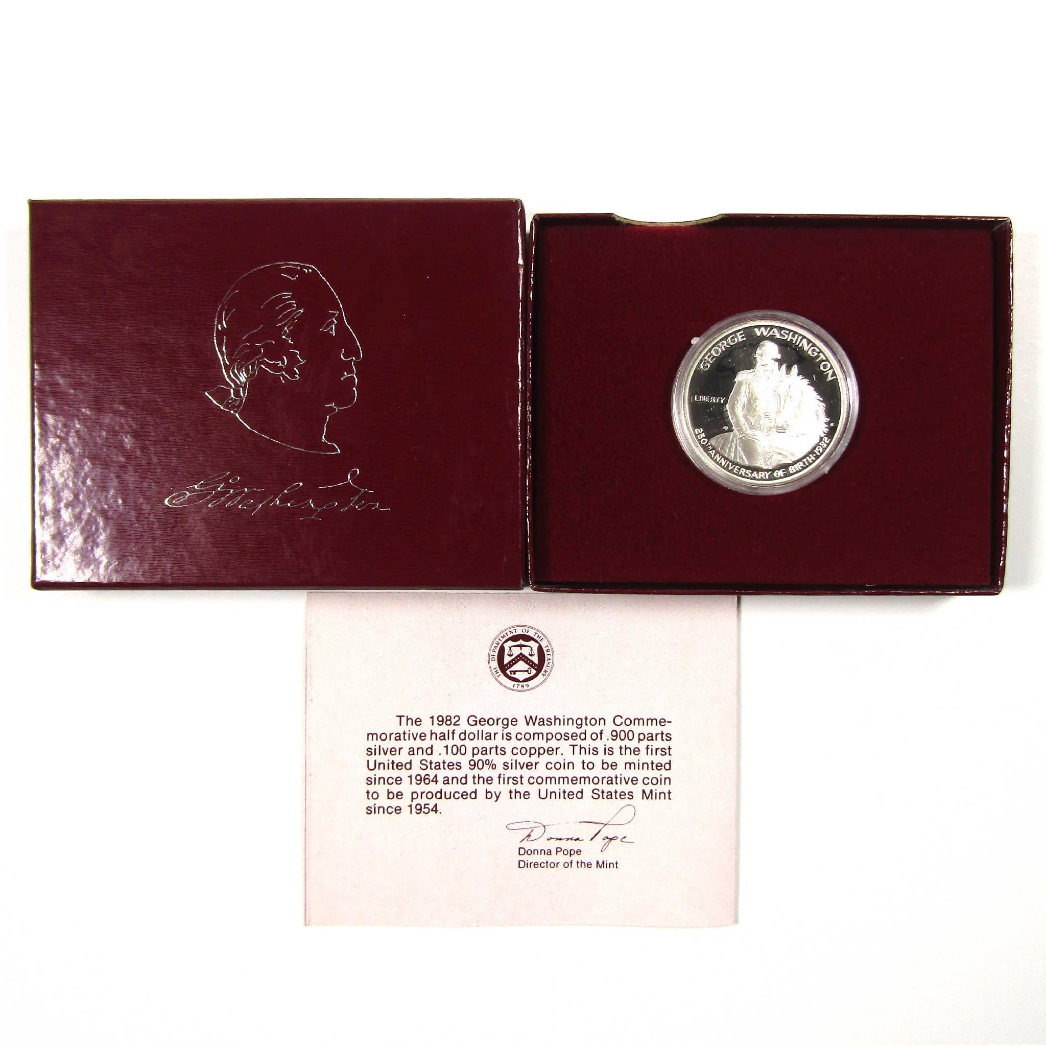 1982 S George Washington Commemorative Silver Half Dollar Proof OGP