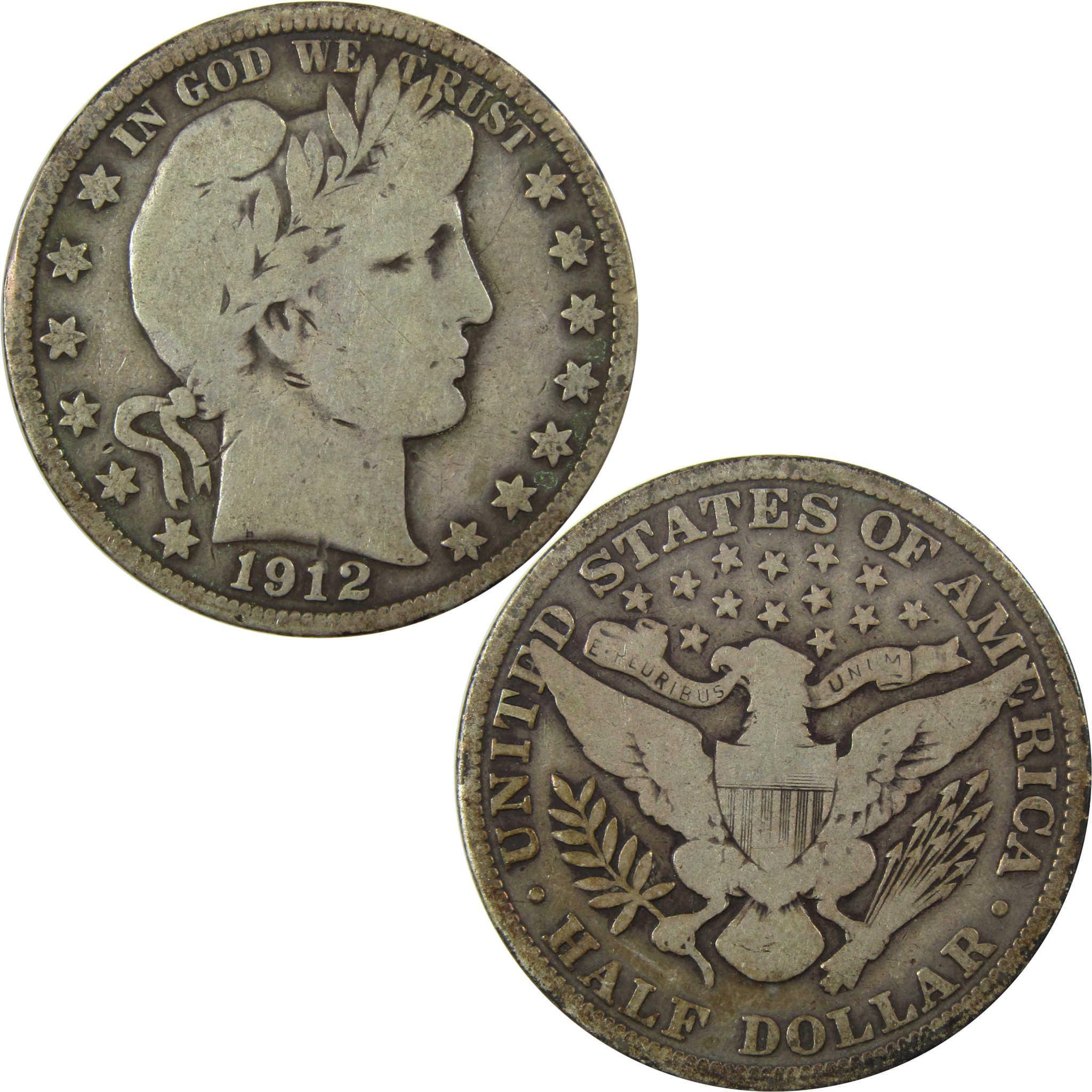 1912 Barber Silver Half Dollar G Good Details 50c Coin SKU:I25816