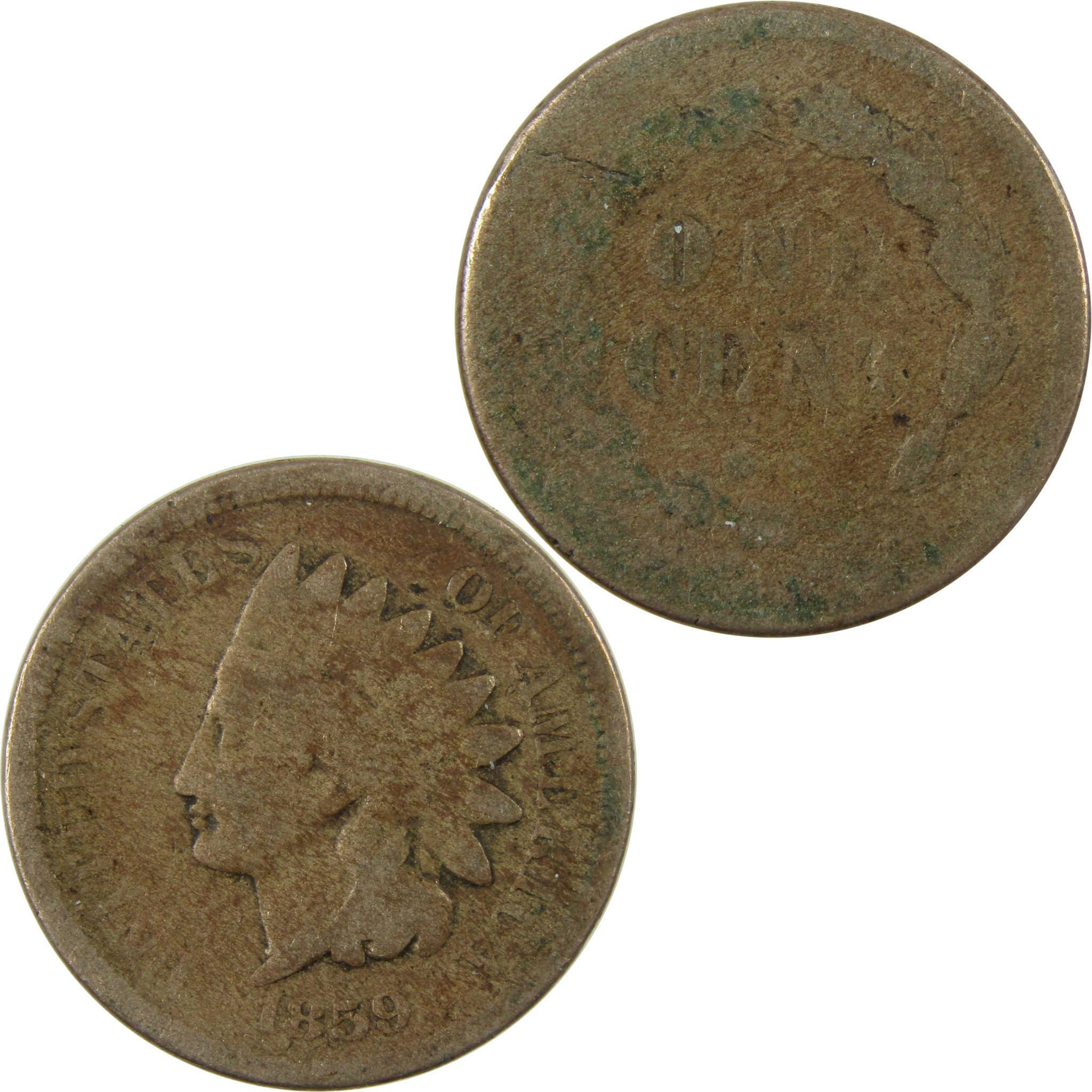 1859 Indian Head Cent AG About Good Penny 1c Coin SKU:CP1288
