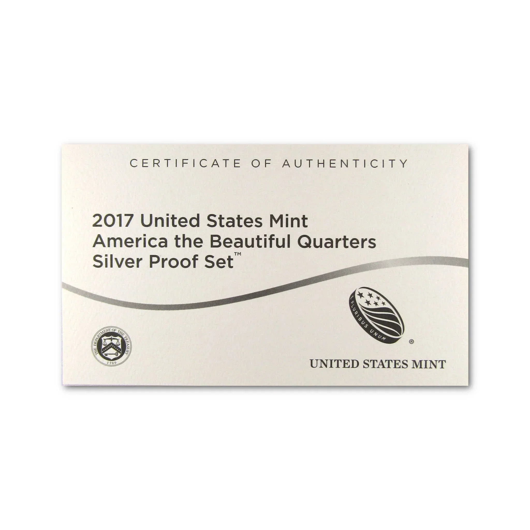 Certificate of authenticity for 2017 United States Mint America the Beautiful Quarters Silver Proof Set