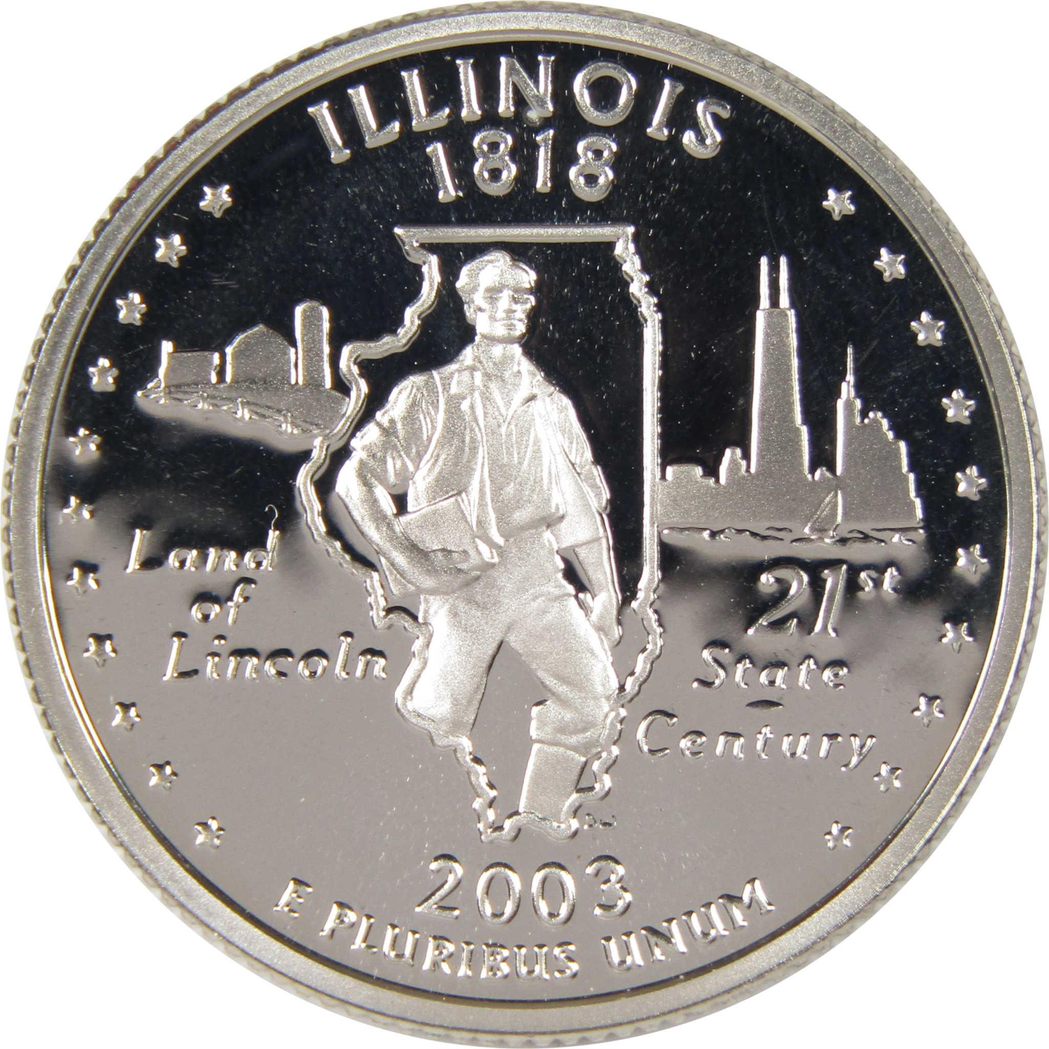 2003 Illinois state quarter featuring a young Abraham Lincoln and Chicago skyline