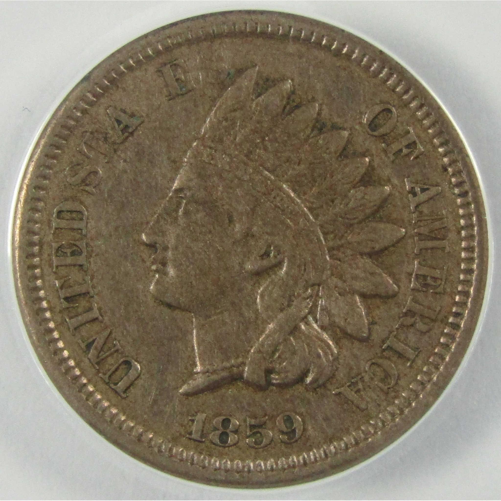 1859 Indian Head Cent AU 50 Details ANACS Penny 1c Coin SKU:I25481