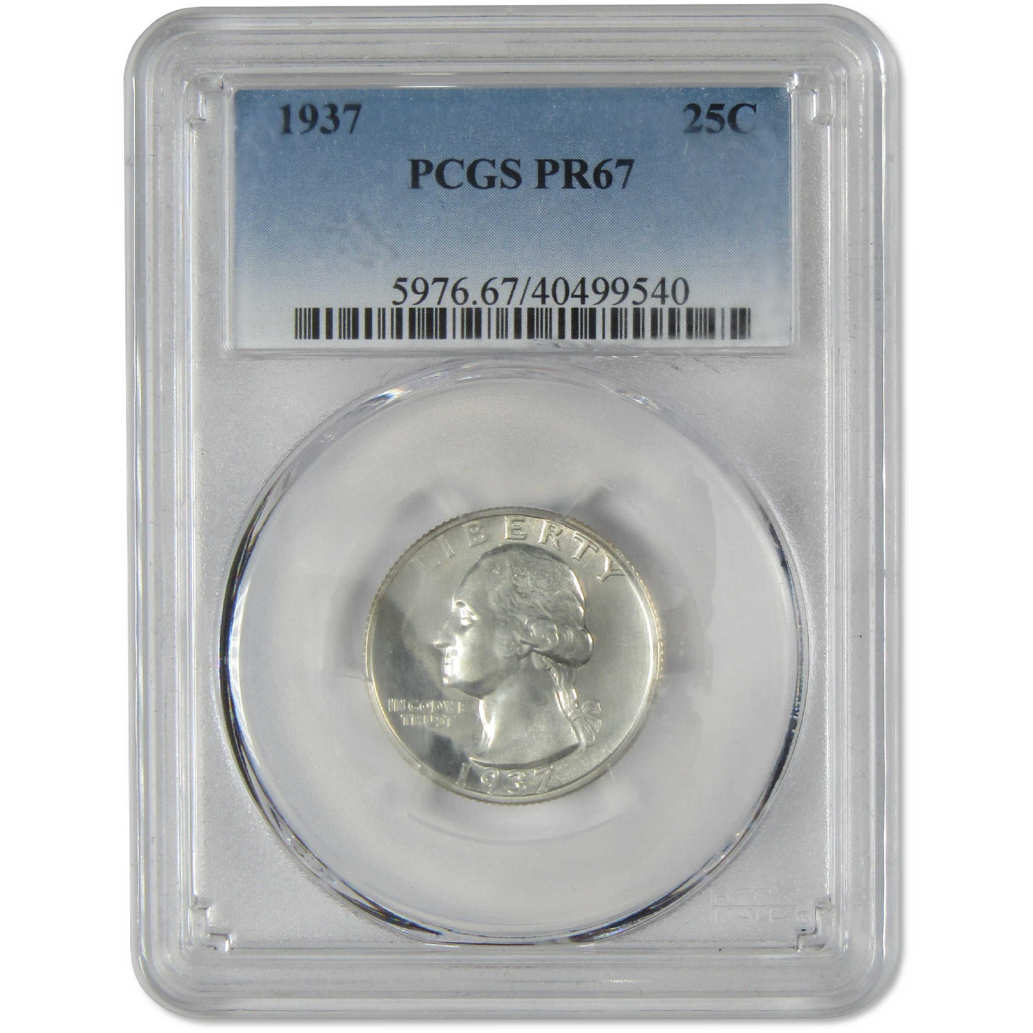 1937 Washington Silver Quarter PR 67 PCGS Proof 25c Coin Collectible