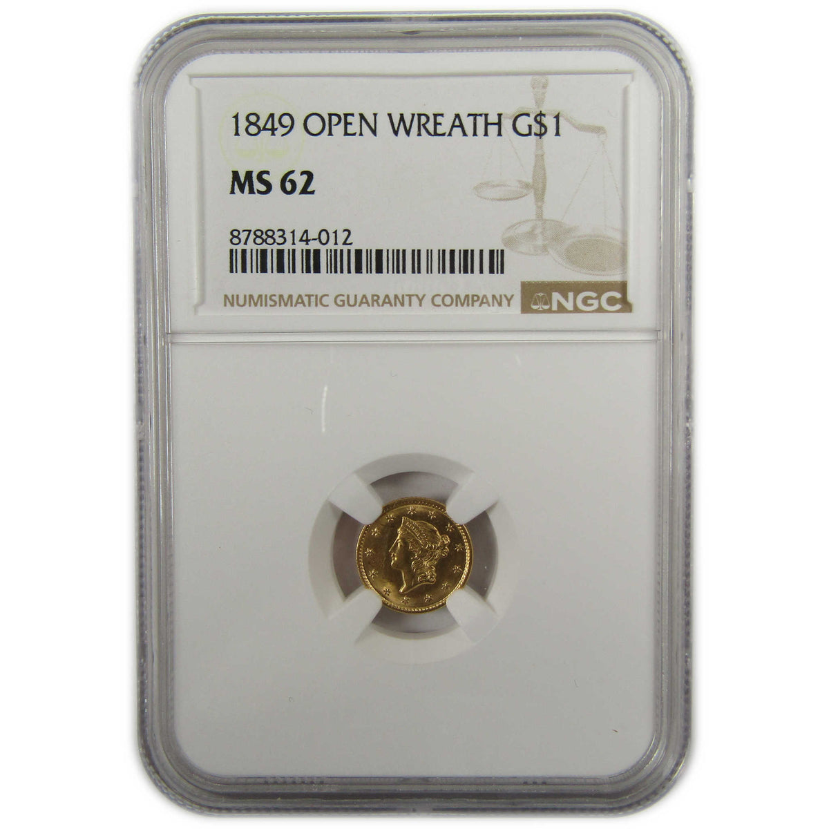 1849 Open Wreath With L Liberty Head Gold Dollar MS 62 NGC SKU:I28289