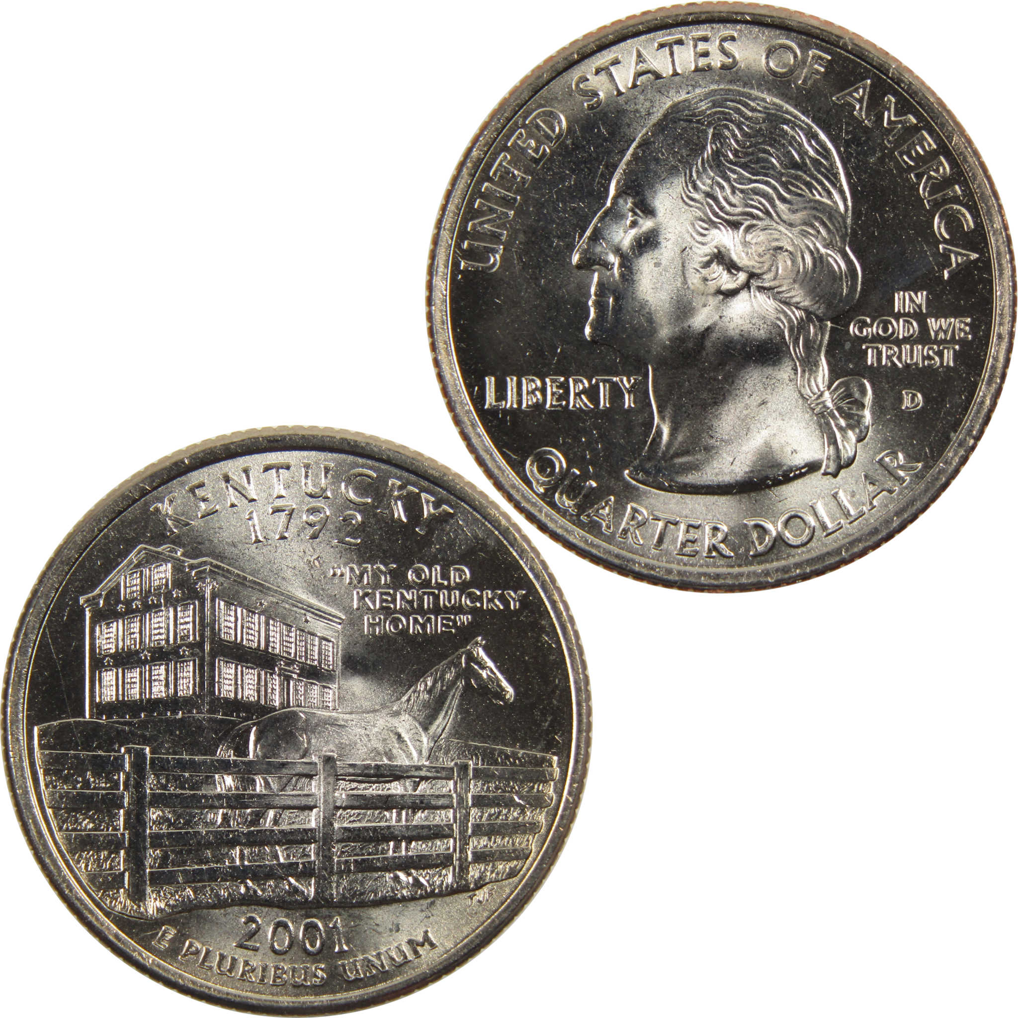 2001 D Kentucky State Quarter BU Uncirculated Clad 25c Coin