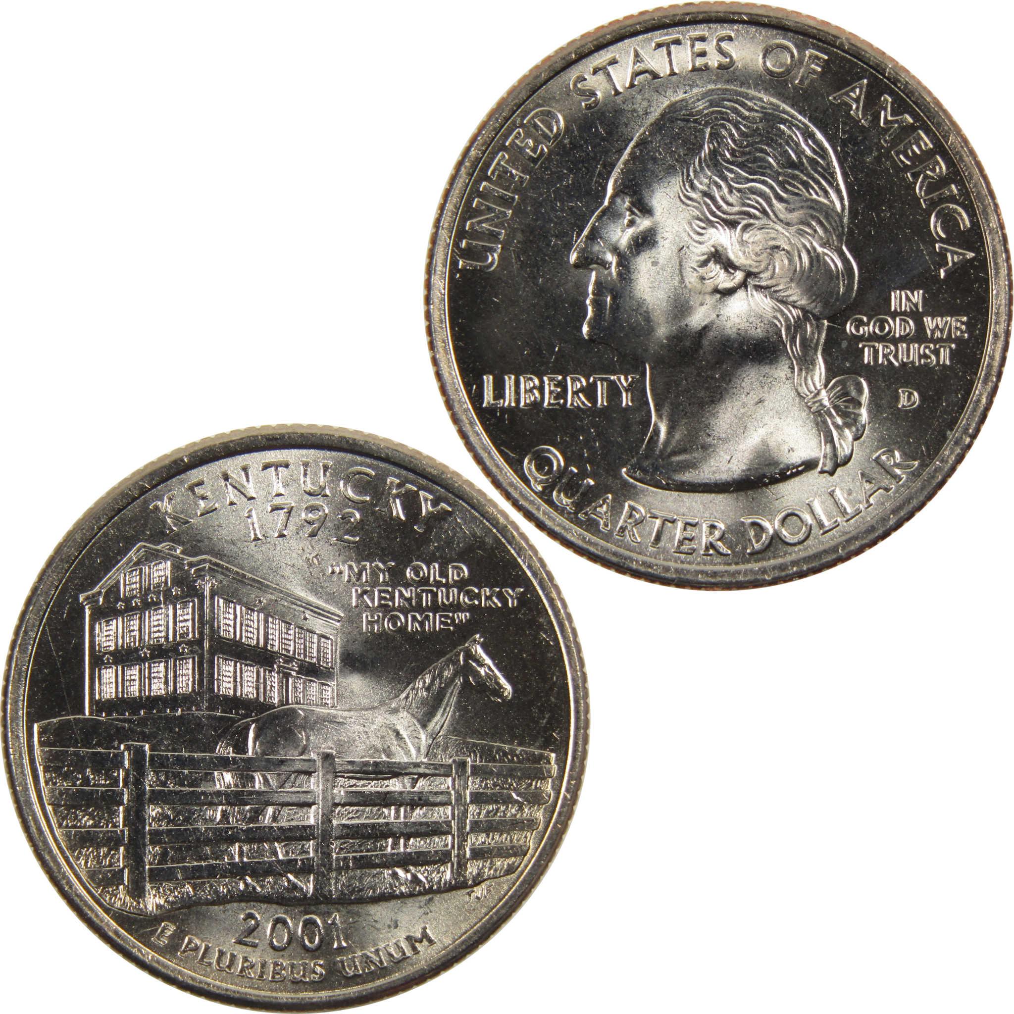 2001 D Kentucky State Quarter BU Uncirculated Clad 25c Coin