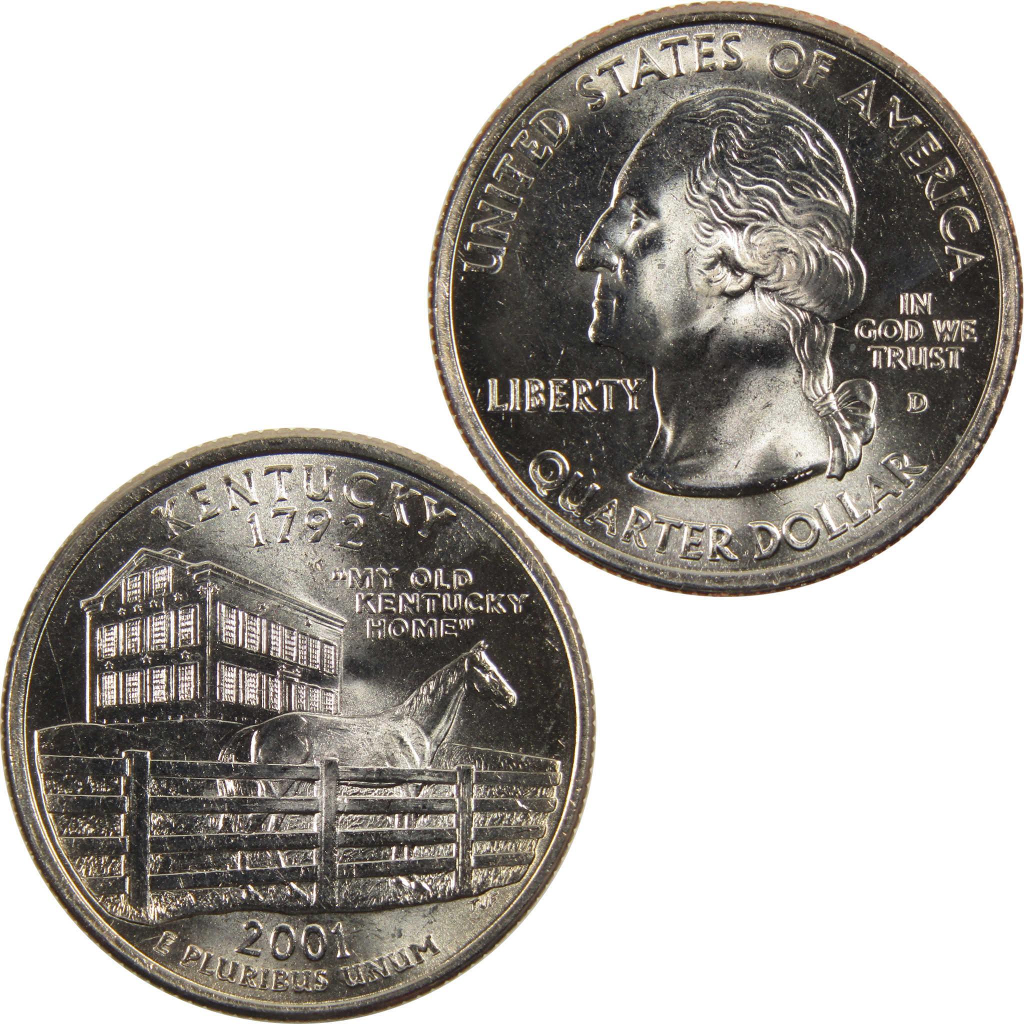 2001 D Kentucky State Quarter BU Uncirculated Clad 25c Coin