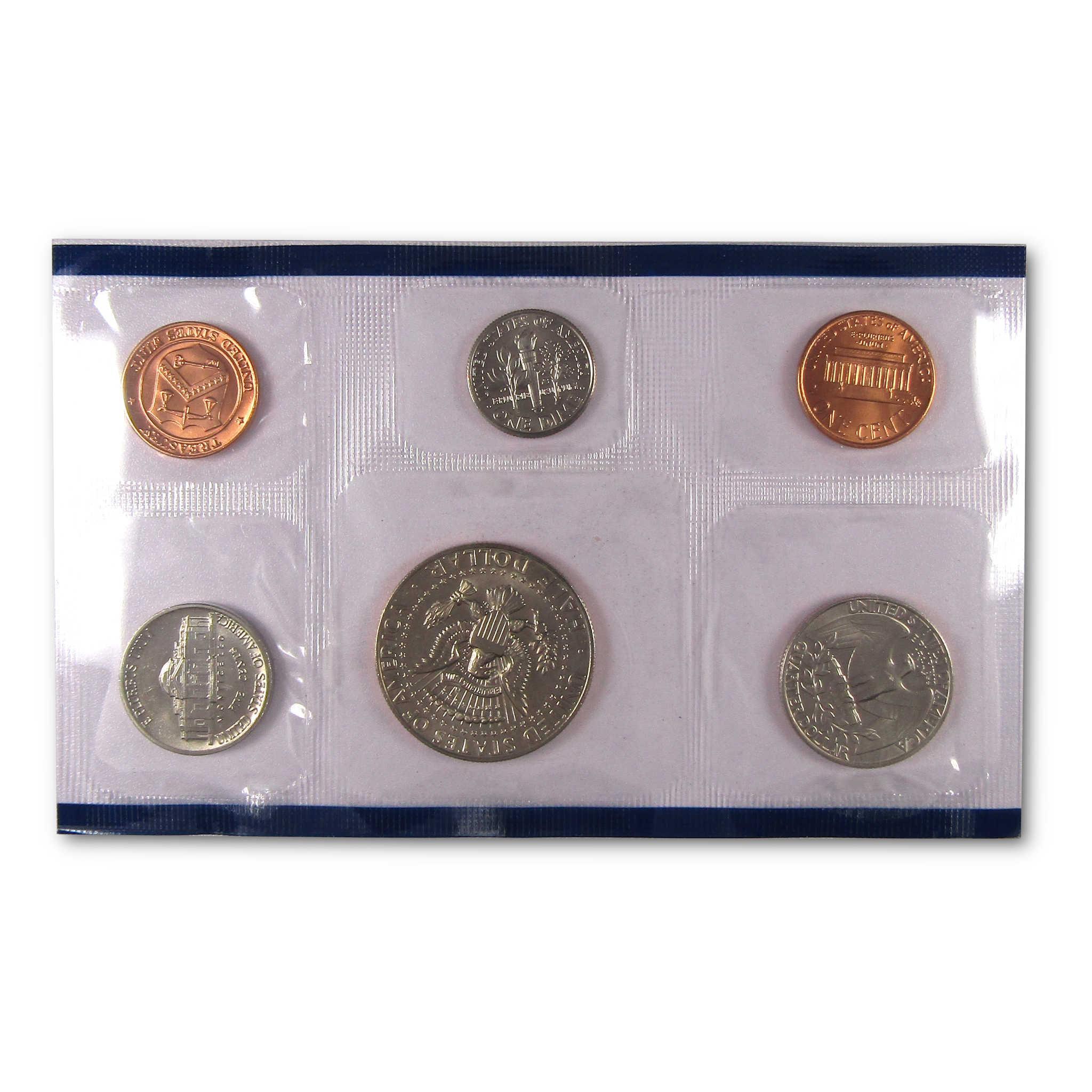 uncirculated US coin set in protective plastic sleeve, collectible coins display