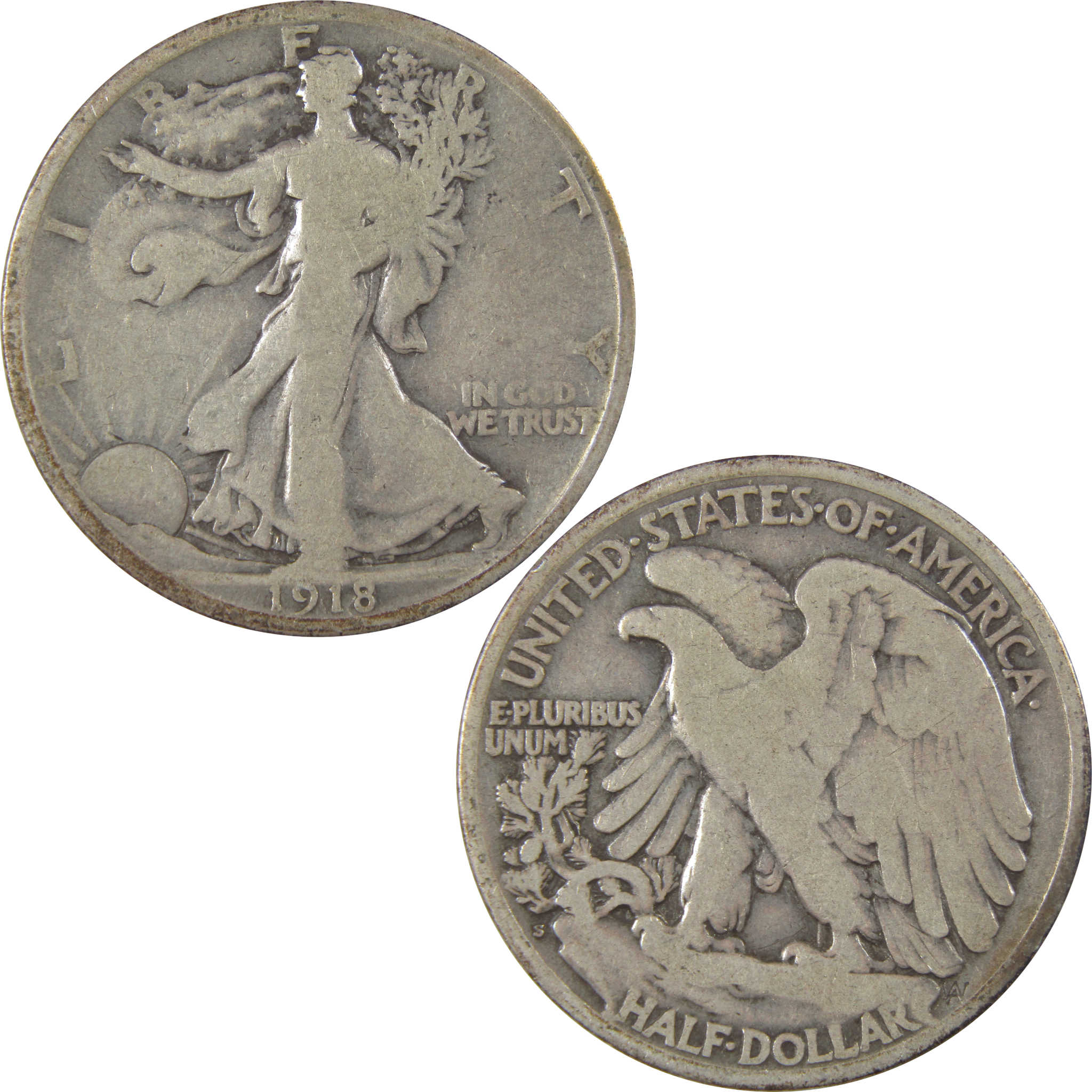 1918 S Liberty Walking Silver Half Dollar VG Very Good Coin SKU:I24160