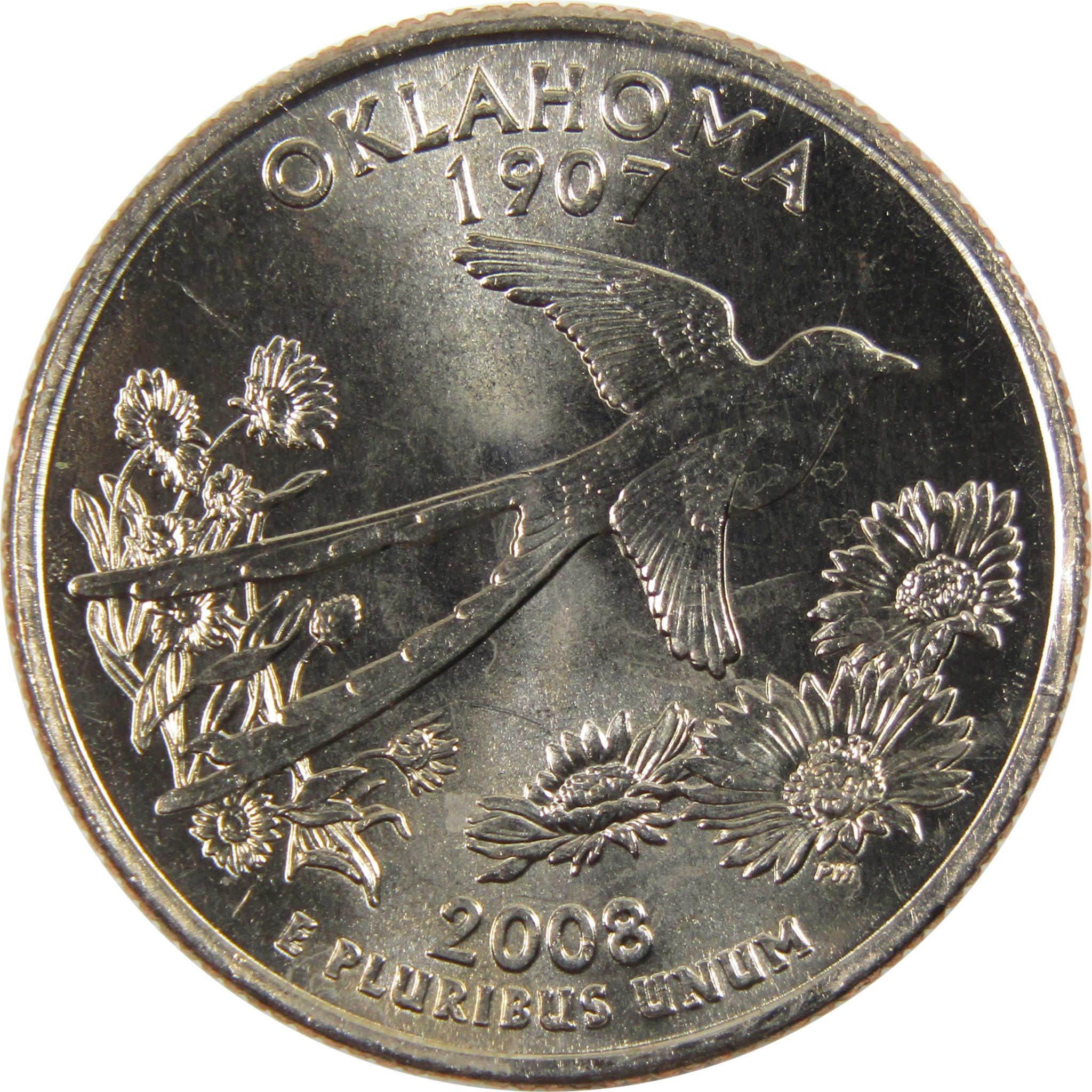 2008 P Oklahoma State Quarter BU Uncirculated Clad 25c Coin