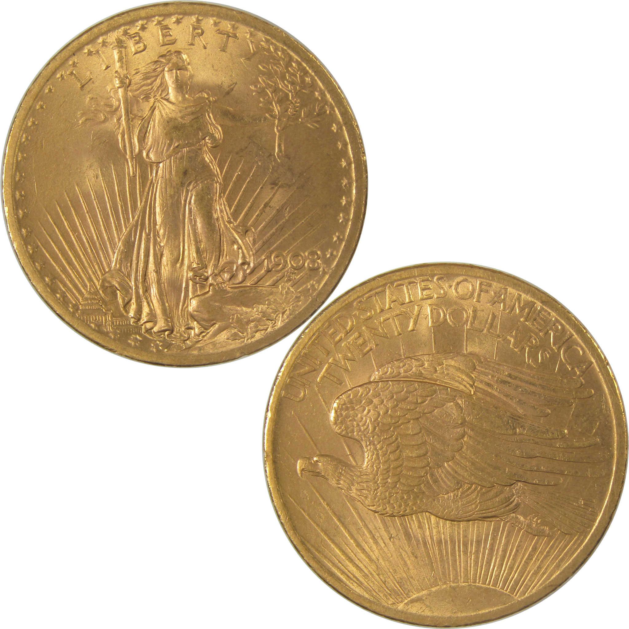 1908 No Motto Saint-Gaudens Gold Double Eagle BU Choice Uncirculated