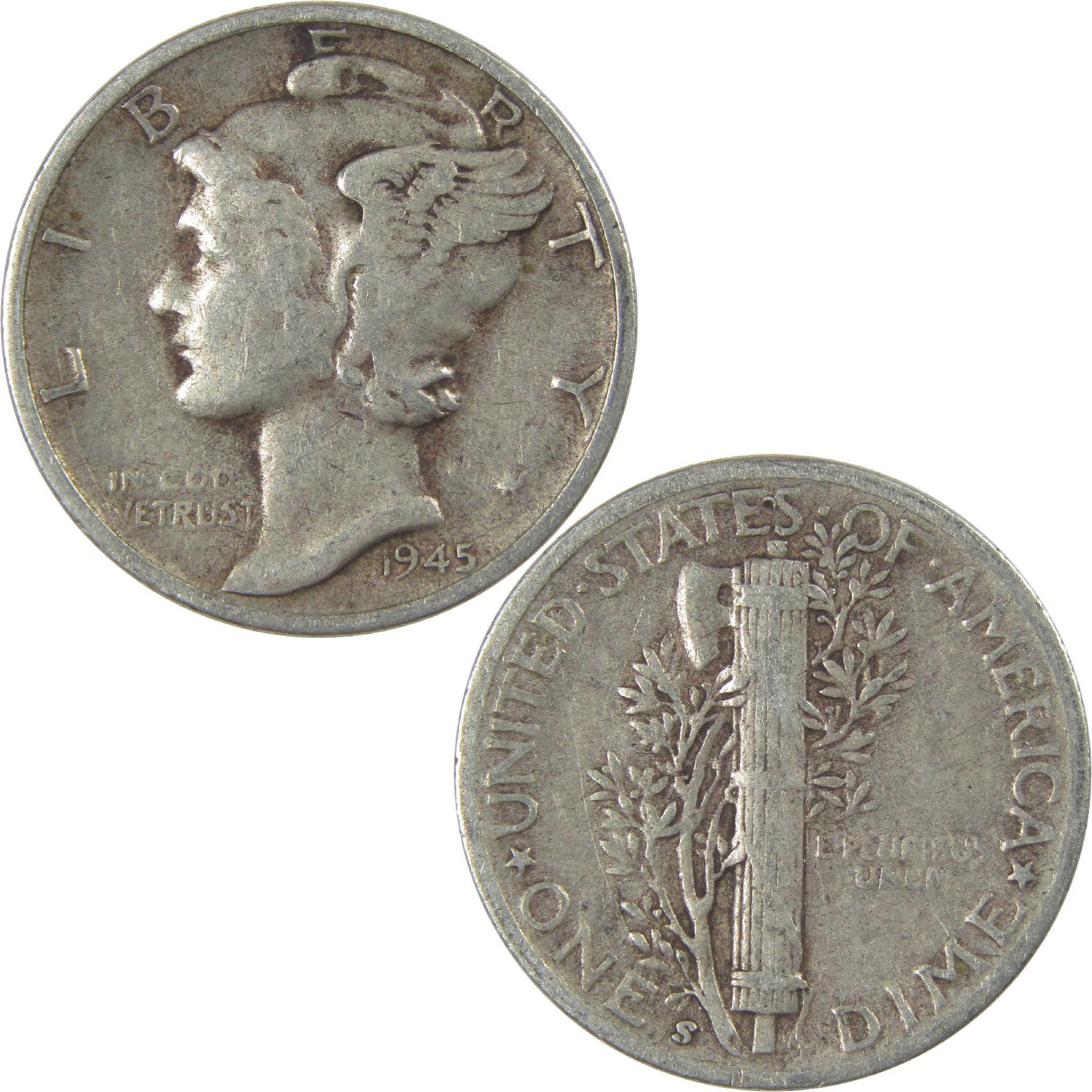1945 S Mercury Dime Circulated Silver 10c Coin Collectible