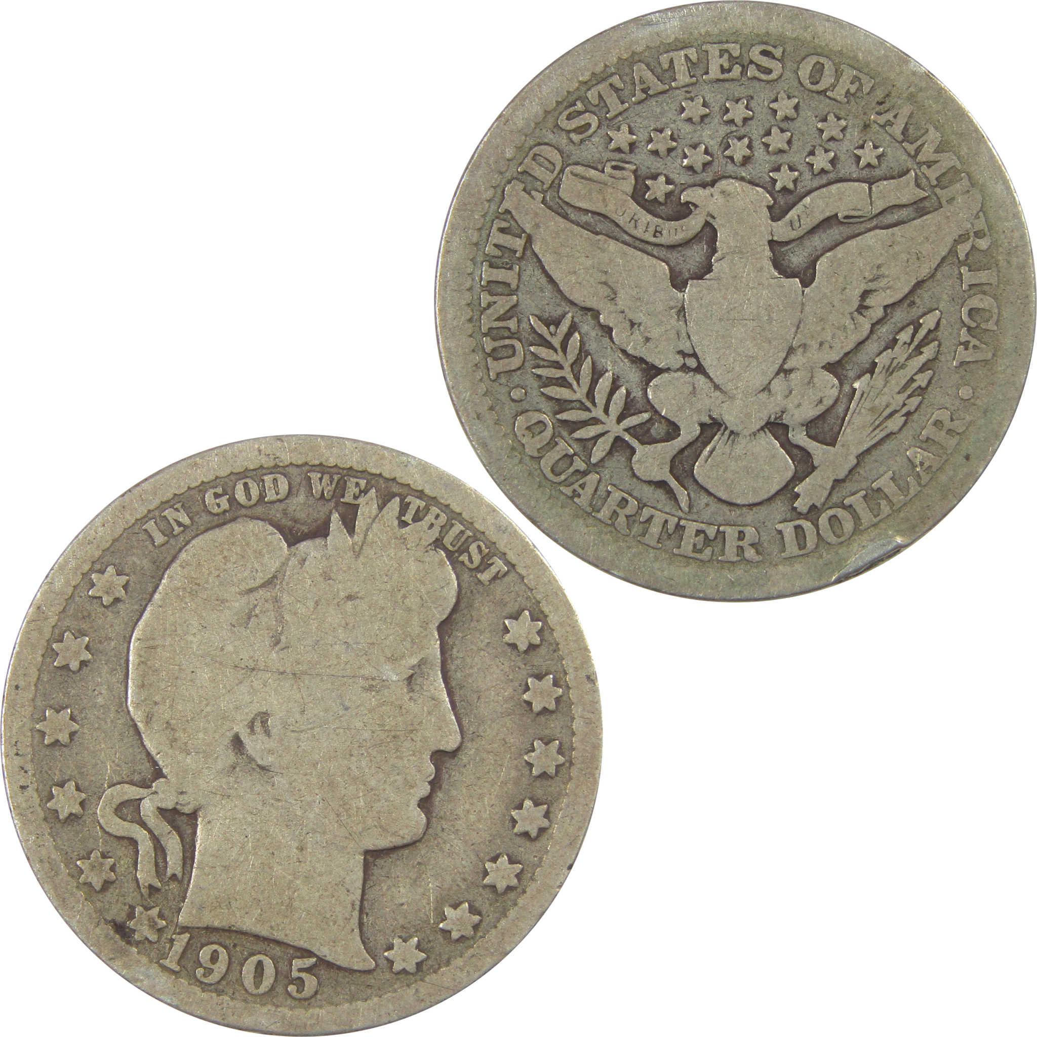 1905 Barber Quarter G Good Details Silver 25c Coin SKU:I21809