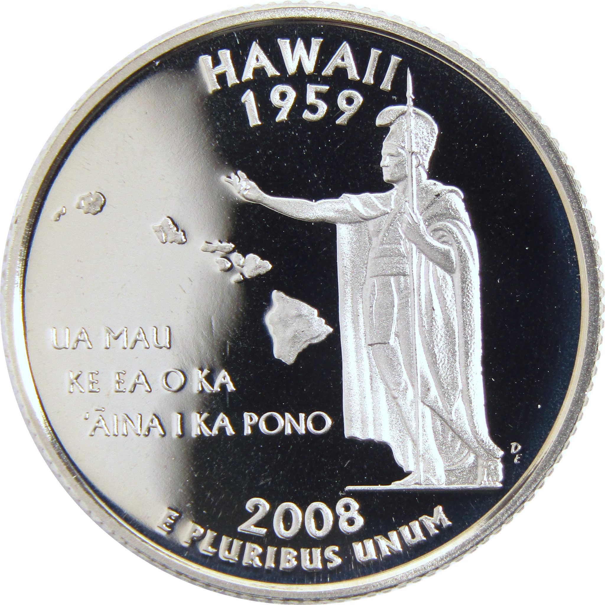 Hawaii state quarter 2008 collectible coin with King Kamehameha and Hawaiian islands design.