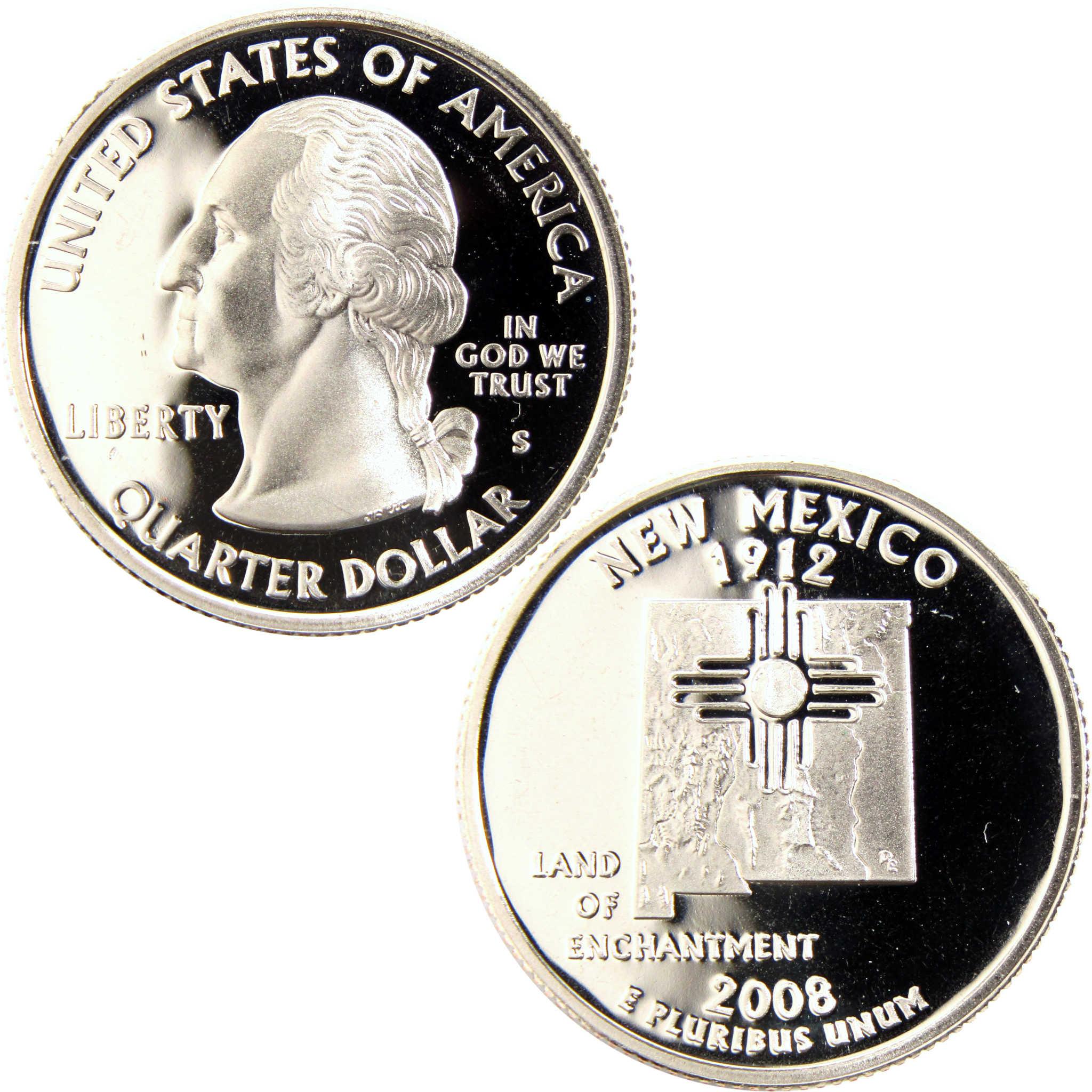 2008 New Mexico state quarter dollar coin, obverse and reverse, collectible coin