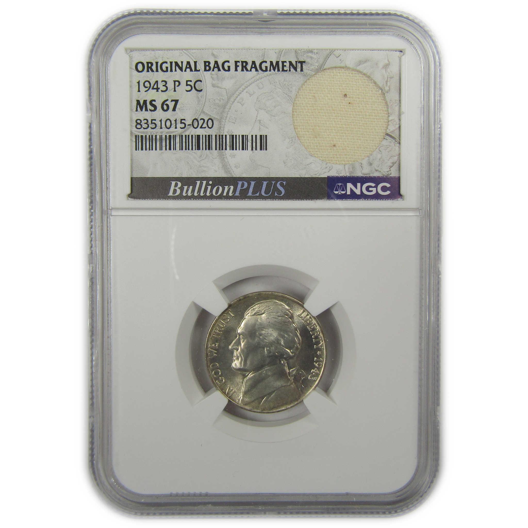 1943 P Jefferson Nickel MS 67 NGC Silver Bag Fragment SKU:I20329