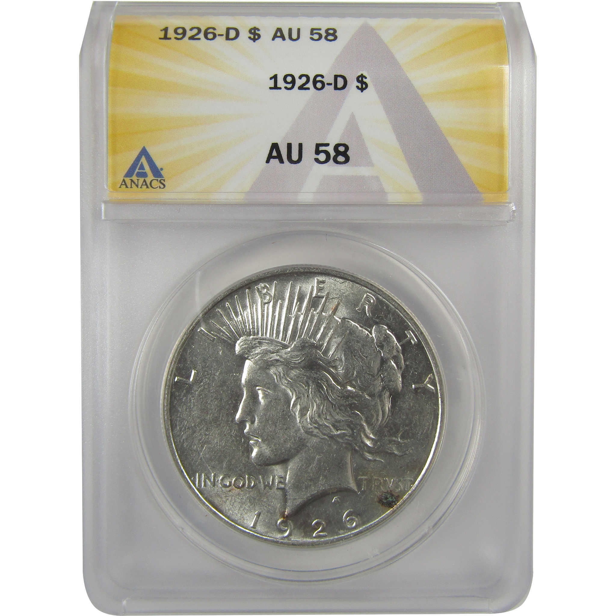 1926 D Peace Dollar AU 58 ANACS Silver $1 Coin SKU:I20438