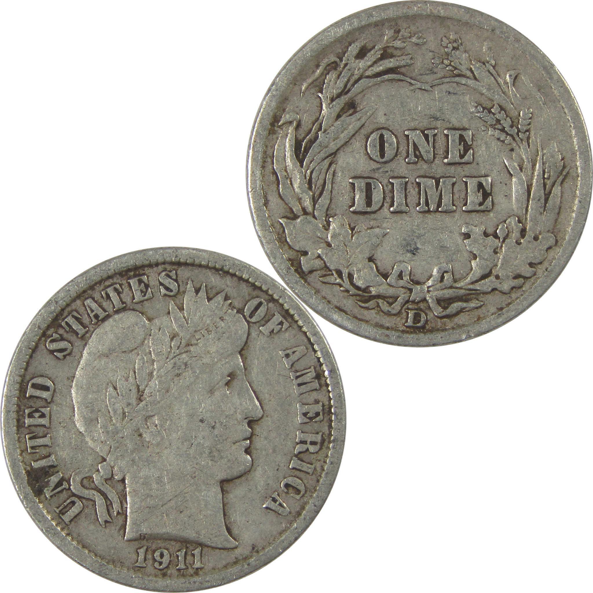 1911 D Barber Dime XF EF Extremely Fine Silver 10c Coin SKU:I21107