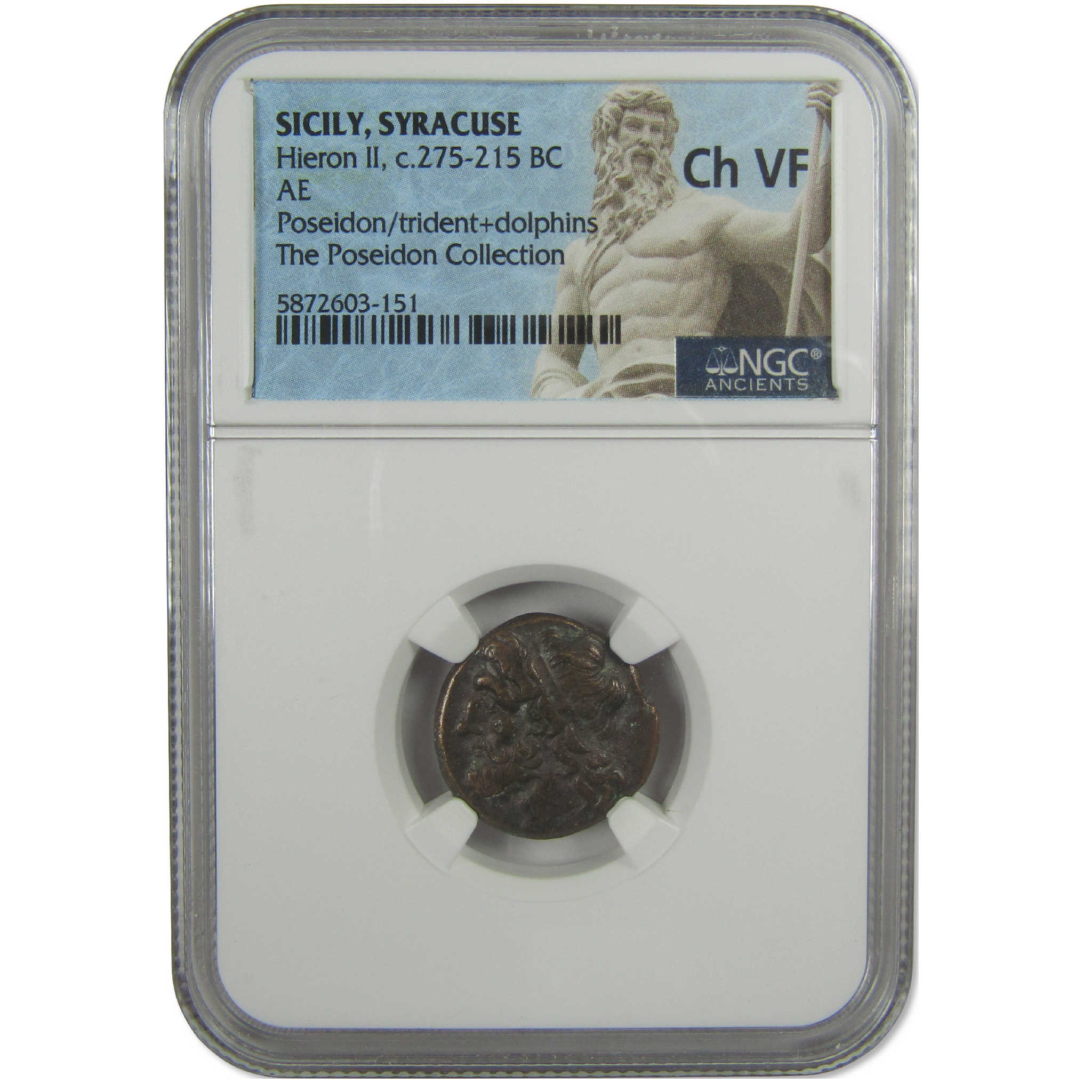 275-215 BC Sicily Syracuse Hieron II Poseidon AE Ch VF NGC Ancient